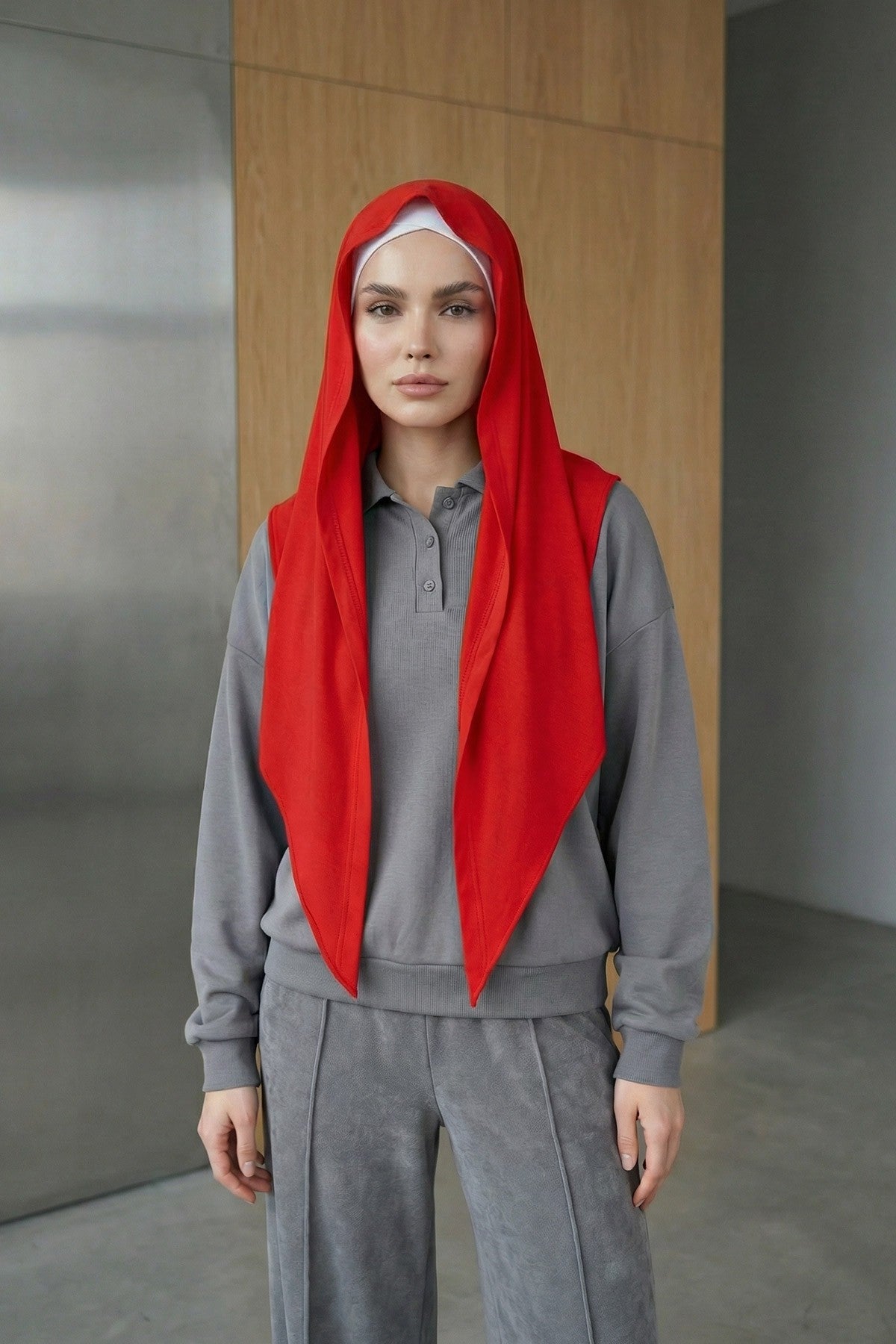 Breathable Cotton Hijab Scarf – Lightweight, Stretch, No-Slip Triangle Scarf for Everyday Comfort,B-41 Red