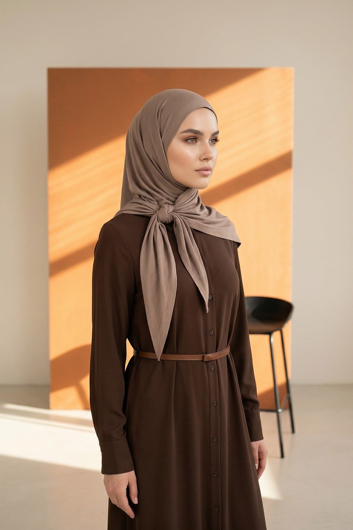 Breathable Cotton Hijab Scarf – Lightweight, Stretch, No-Slip Triangle Scarf for Everyday Comfort,B-41 Mink