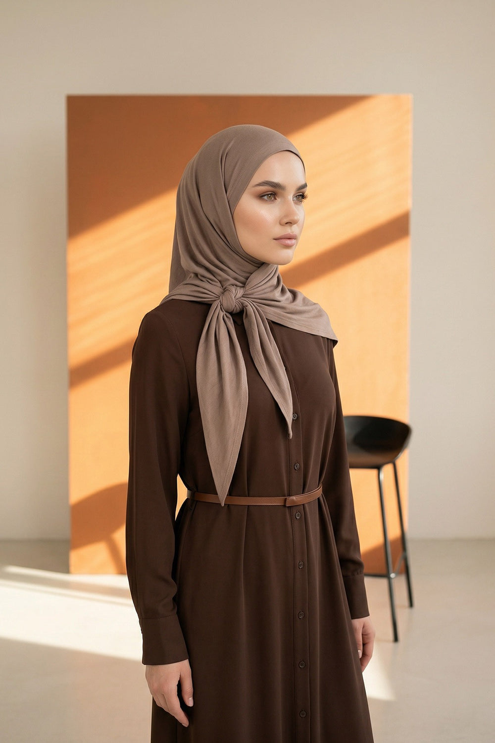 Breathable Cotton Hijab Scarf – Lightweight, Stretch, No-Slip Triangle Scarf for Everyday Comfort,B-41 Mink