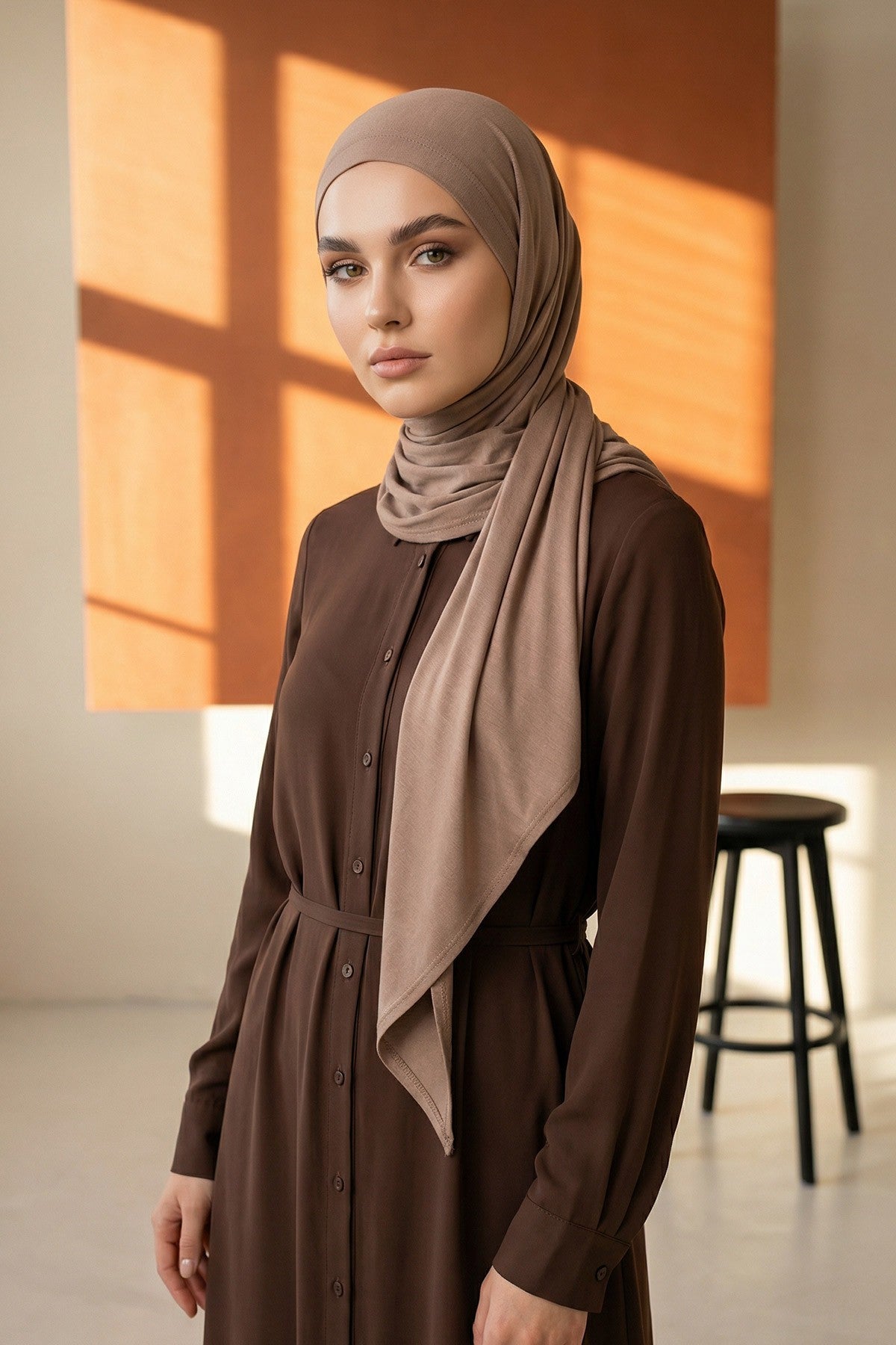 Breathable Cotton Hijab Scarf – Lightweight, Stretch, No-Slip Triangle Scarf for Everyday Comfort,B-41 Mink