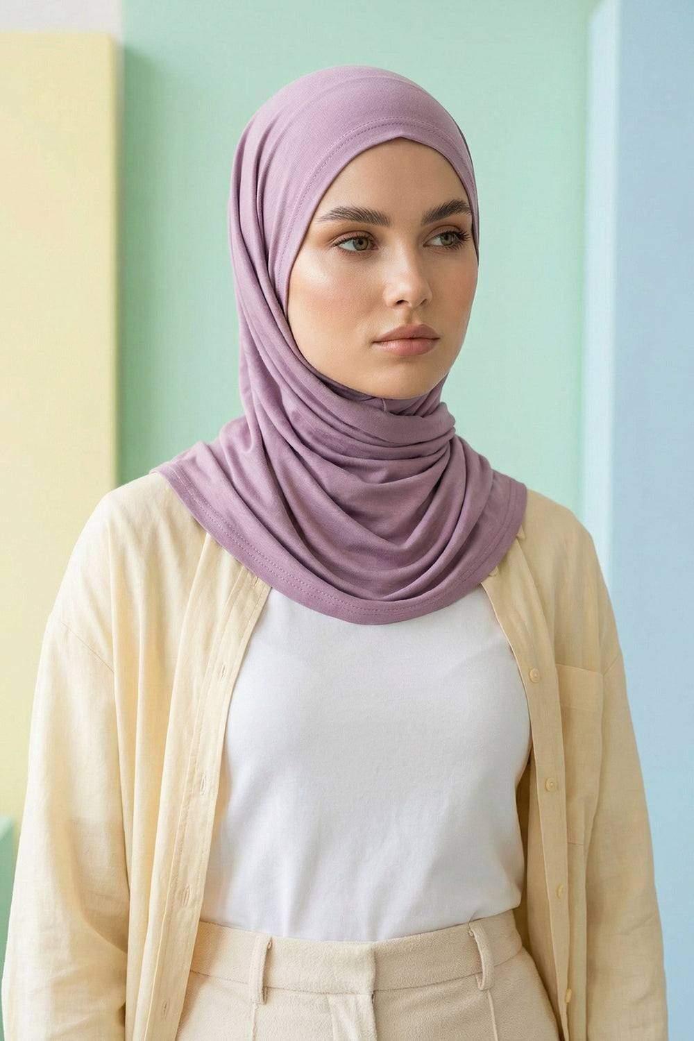 Breathable Cotton Hijab Scarf – Lightweight, Stretch, No-Slip Triangle Scarf for Everyday Comfort,B-41 Lilac