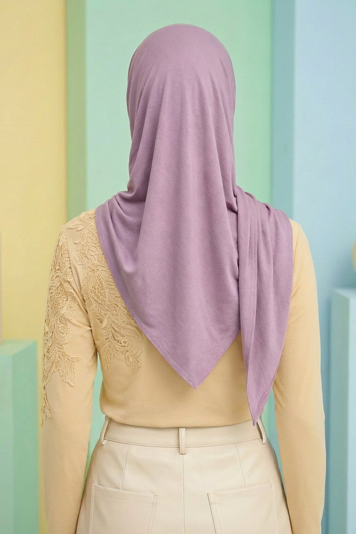 Breathable Cotton Hijab Scarf – Lightweight, Stretch, No-Slip Triangle Scarf for Everyday Comfort,B-41 Lilac