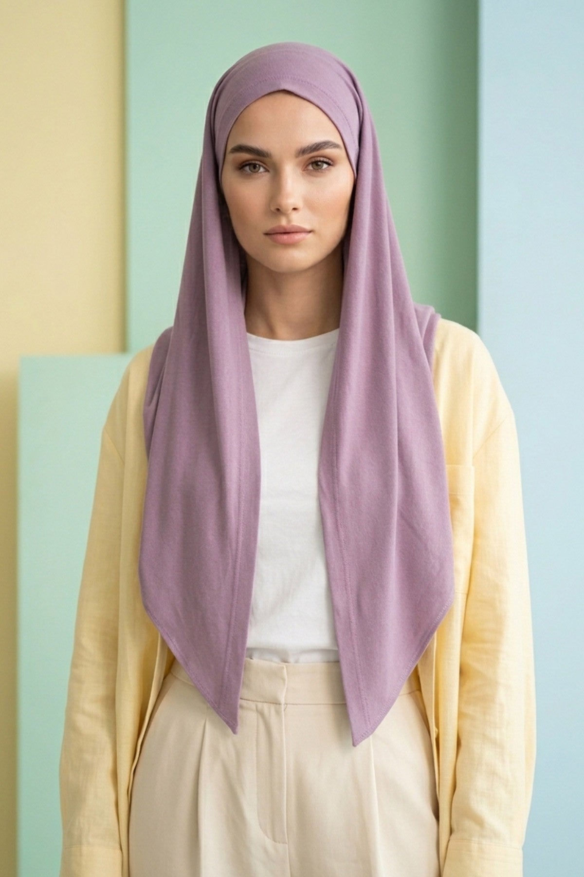 Breathable Cotton Hijab Scarf – Lightweight, Stretch, No-Slip Triangle Scarf for Everyday Comfort,B-41 Lilac