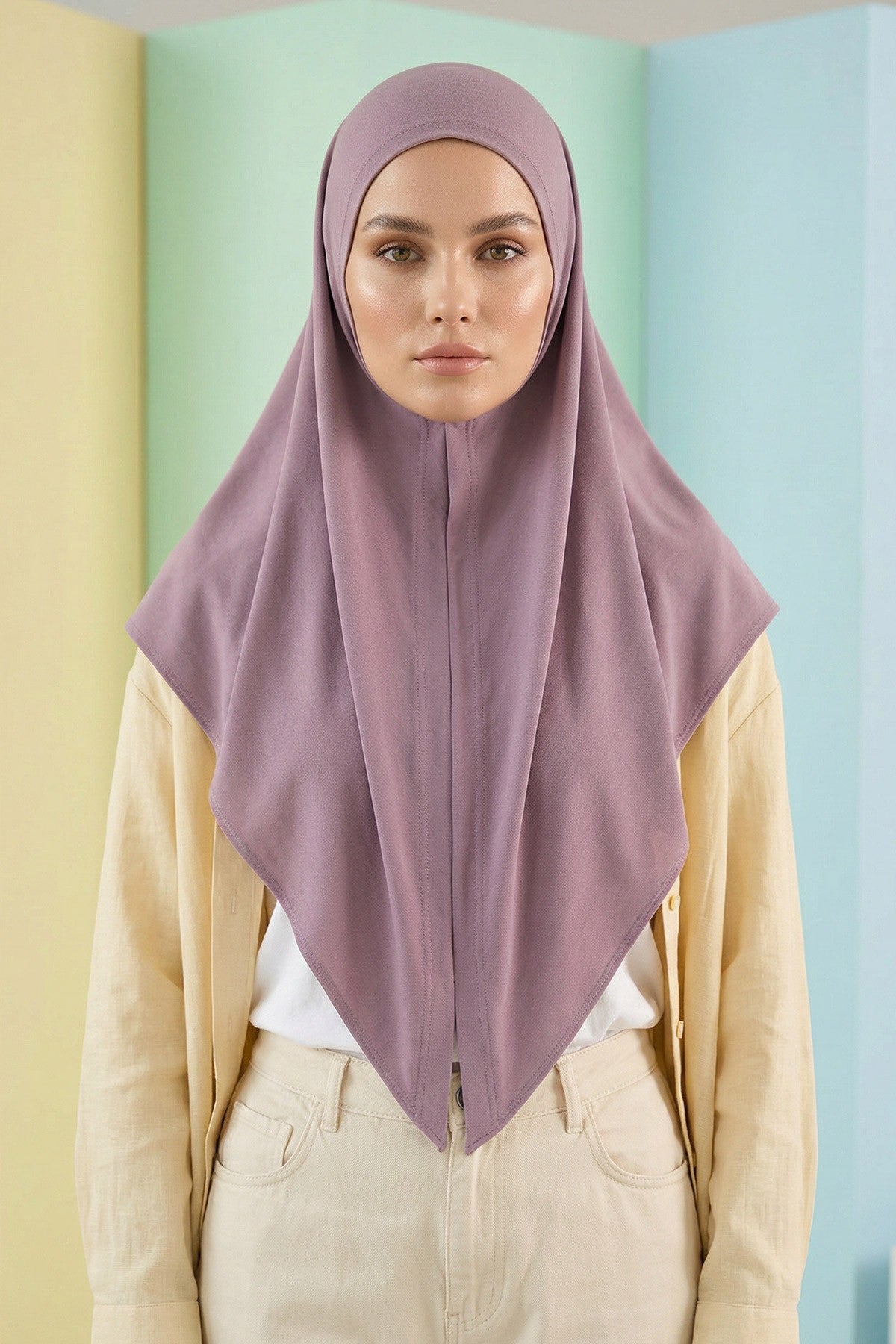 Breathable Cotton Hijab Scarf – Lightweight, Stretch, No-Slip Triangle Scarf for Everyday Comfort,B-41 Lilac