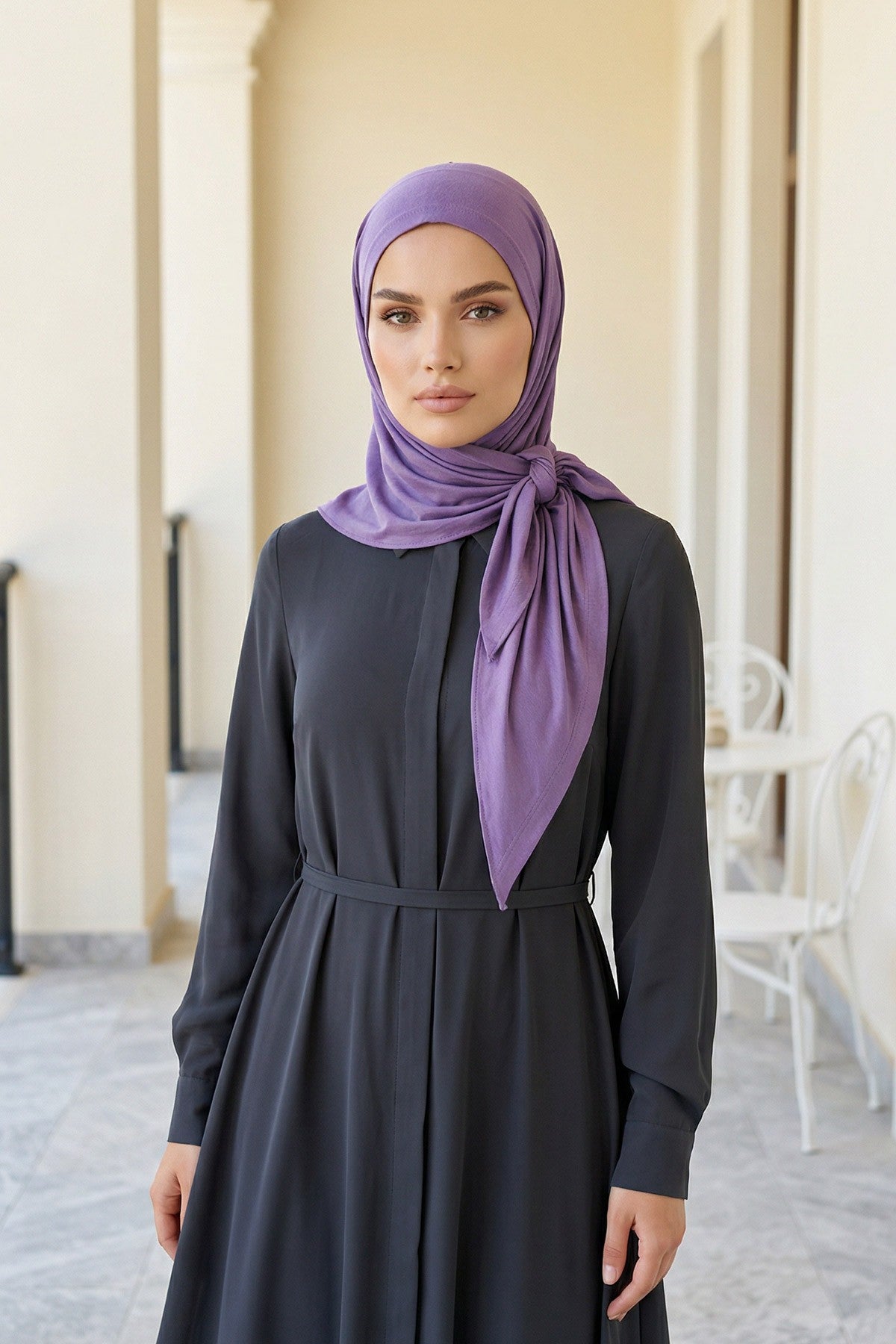 Breathable Cotton Hijab Scarf – Lightweight, Stretch, No-Slip Triangle Scarf for Everyday Comfort,B-41 Purple 2