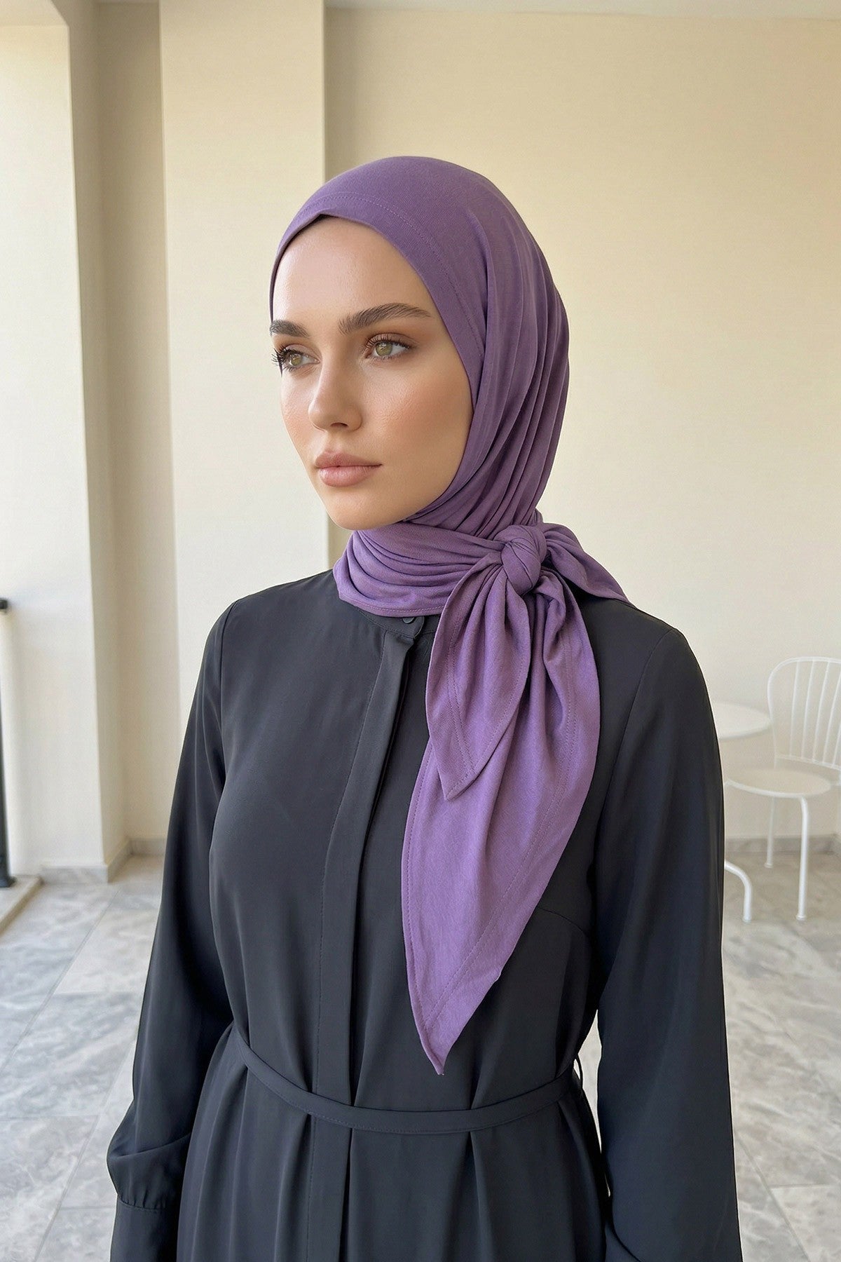 Breathable Cotton Hijab Scarf – Lightweight, Stretch, No-Slip Triangle Scarf for Everyday Comfort,B-41 Purple 2