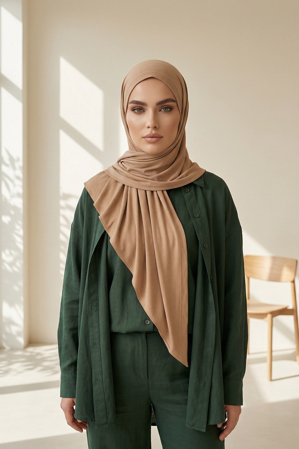 Breathable Cotton Hijab Scarf – Lightweight, Stretch, No-Slip Triangle Scarf for Everyday Comfort,B-41 Sand Brown
