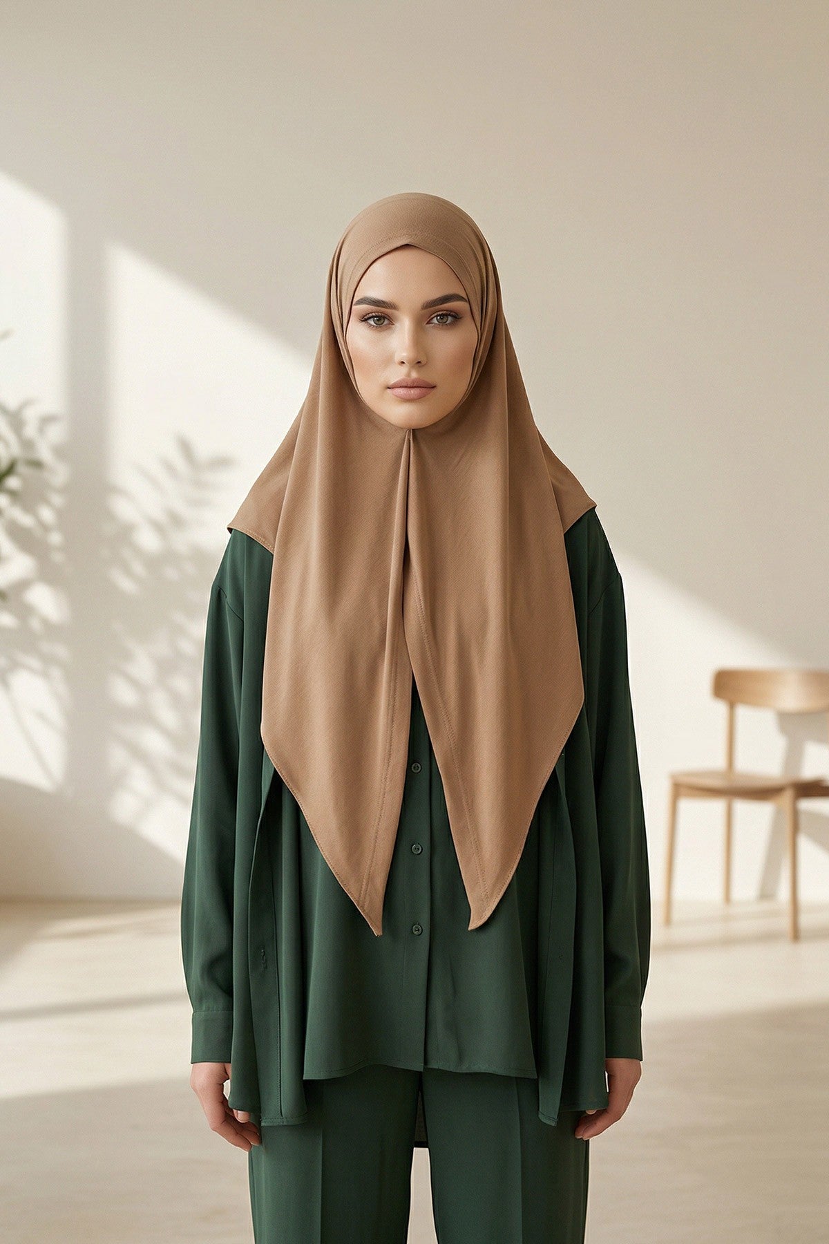 Breathable Cotton Hijab Scarf – Lightweight, Stretch, No-Slip Triangle Scarf for Everyday Comfort,B-41 Sand Brown
