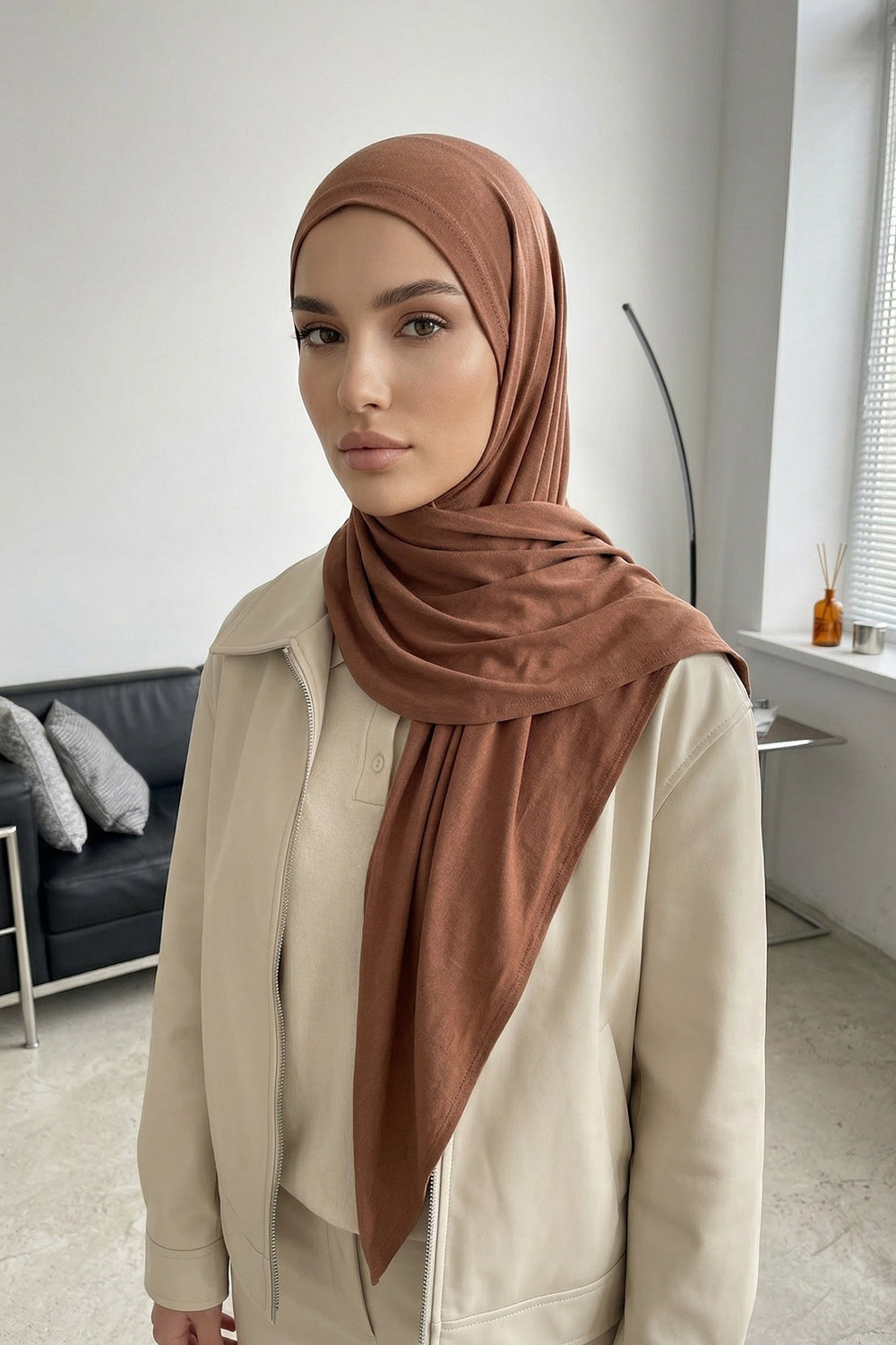 Breathable Cotton Hijab Scarf – Lightweight, Stretch, No-Slip Triangle Scarf for Everyday Comfort,B-41 Caramel Brown