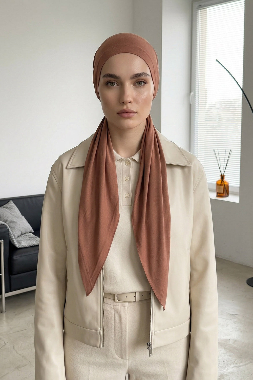 Breathable Cotton Hijab Scarf – Lightweight, Stretch, No-Slip Triangle Scarf for Everyday Comfort,B-41 Caramel Brown