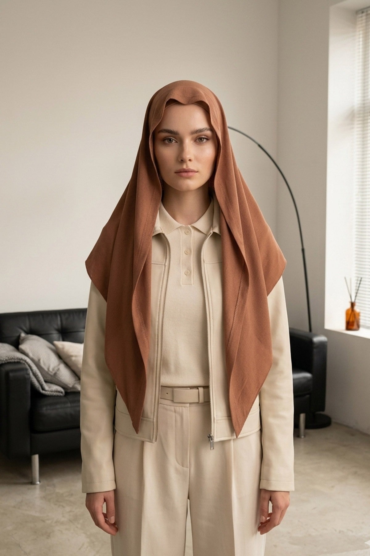 Breathable Cotton Hijab Scarf – Lightweight, Stretch, No-Slip Triangle Scarf for Everyday Comfort,B-41 Caramel Brown