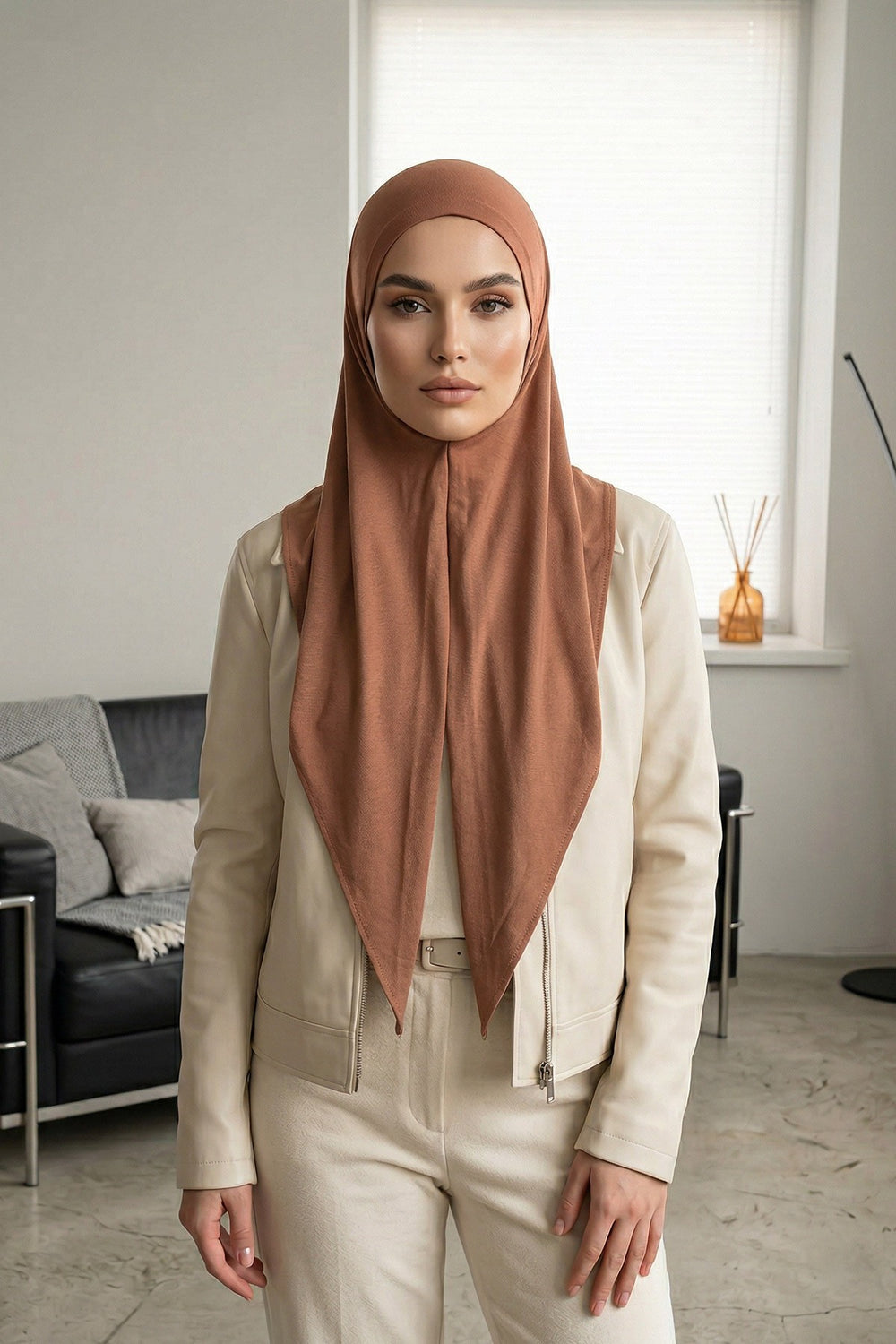 Breathable Cotton Hijab Scarf – Lightweight, Stretch, No-Slip Triangle Scarf for Everyday Comfort,B-41 Caramel Brown