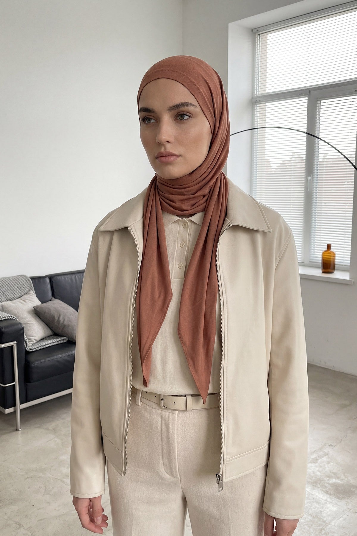 Breathable Cotton Hijab Scarf – Lightweight, Stretch, No-Slip Triangle Scarf for Everyday Comfort,B-41 Caramel Brown