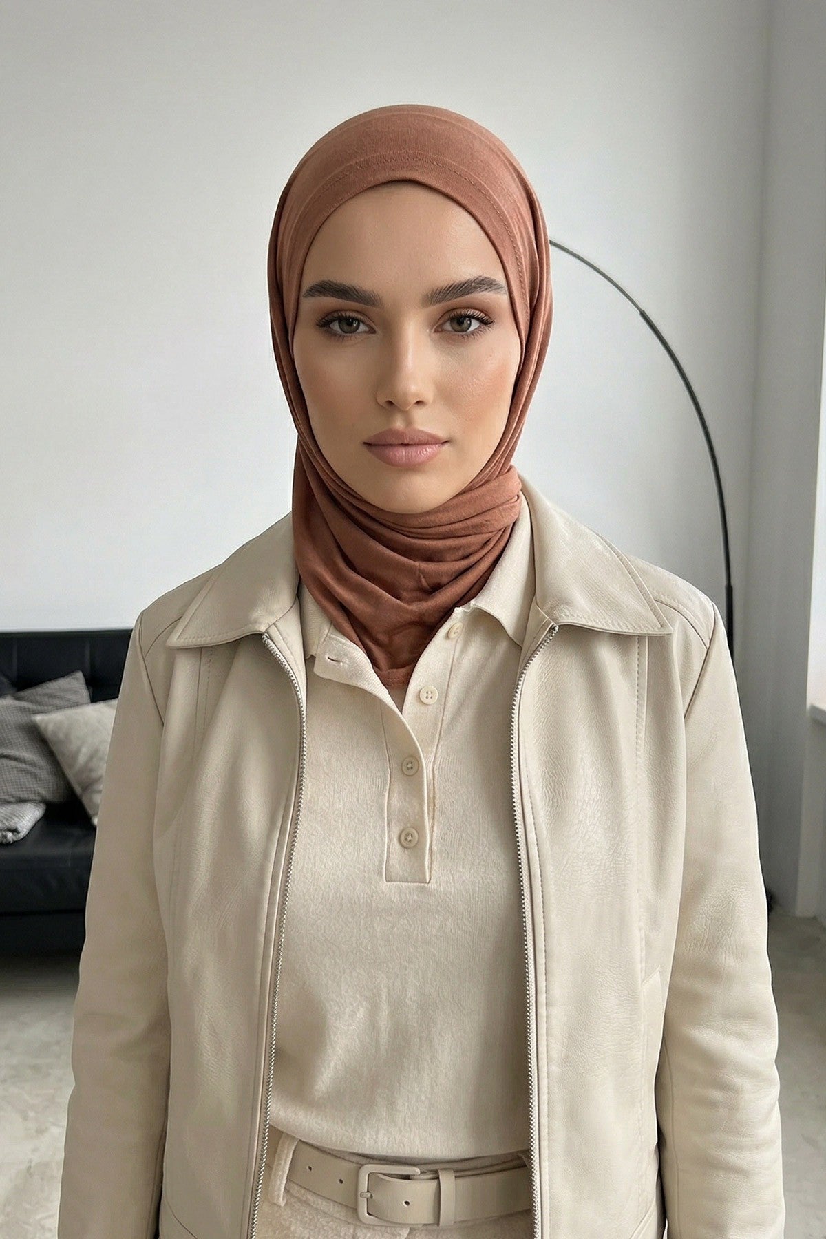 Breathable Cotton Hijab Scarf – Lightweight, Stretch, No-Slip Triangle Scarf for Everyday Comfort,B-41 Caramel Brown
