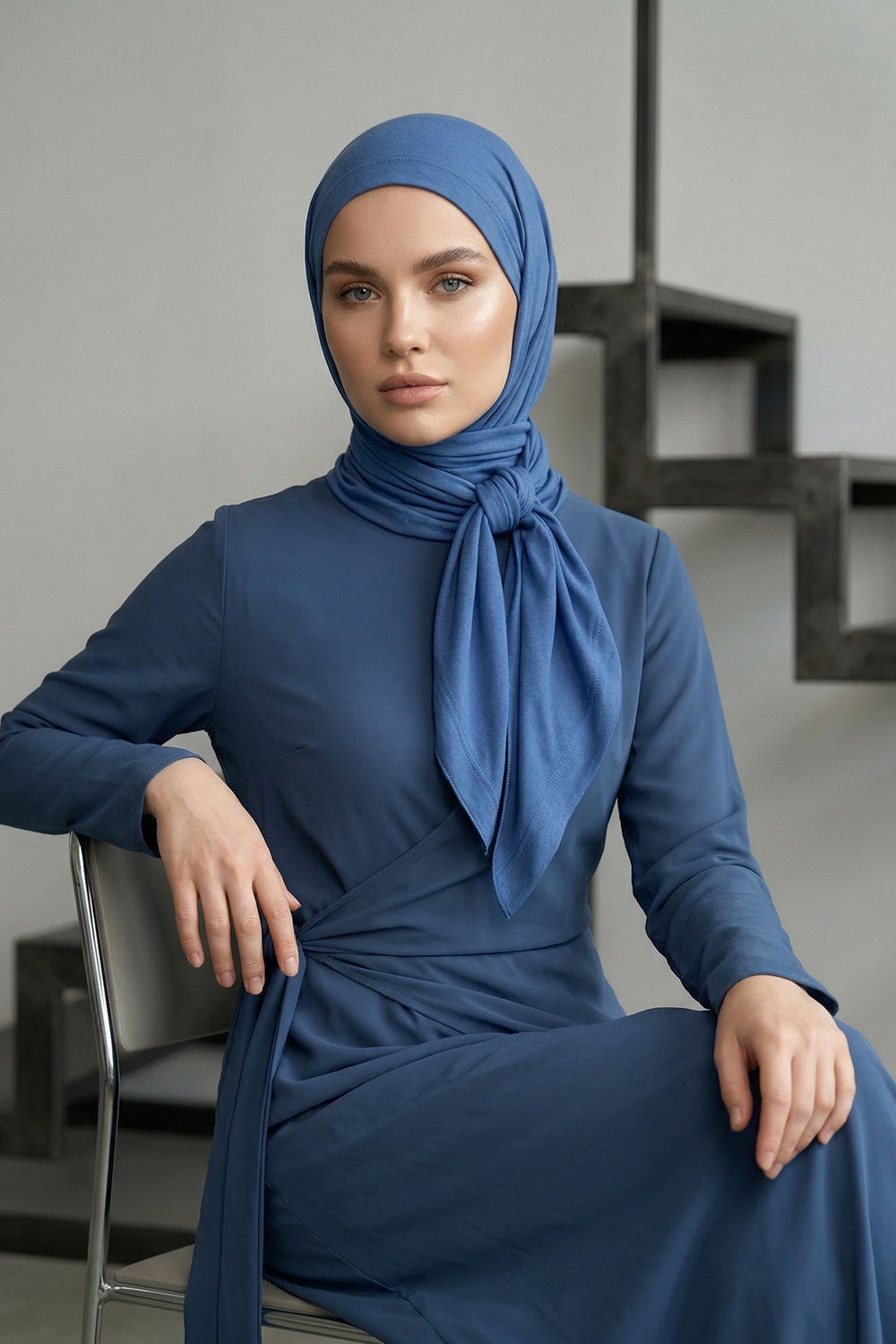 Breathable Cotton Hijab Scarf – Lightweight, Stretch, No-Slip Triangle Scarf for Everyday Comfort,B-41 İndigo