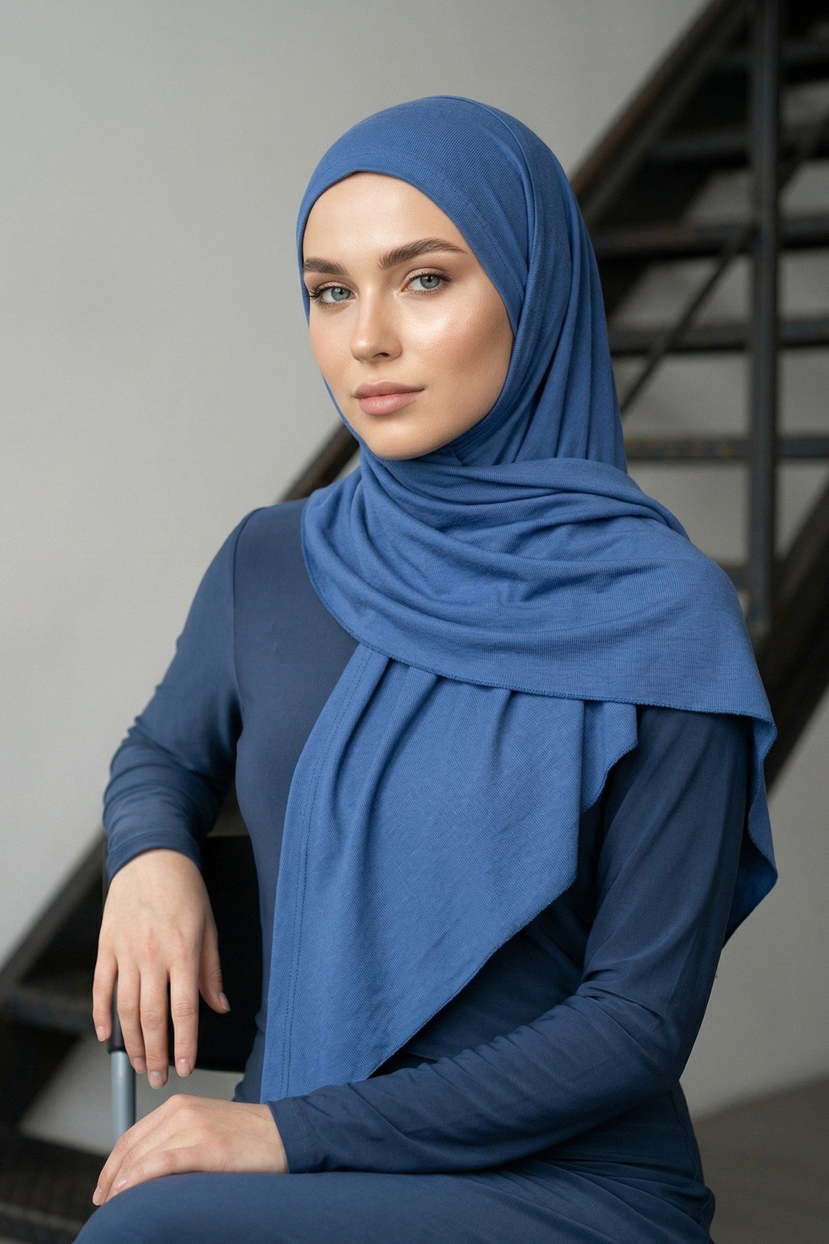 Breathable Cotton Hijab Scarf – Lightweight, Stretch, No-Slip Triangle Scarf for Everyday Comfort,B-41 İndigo