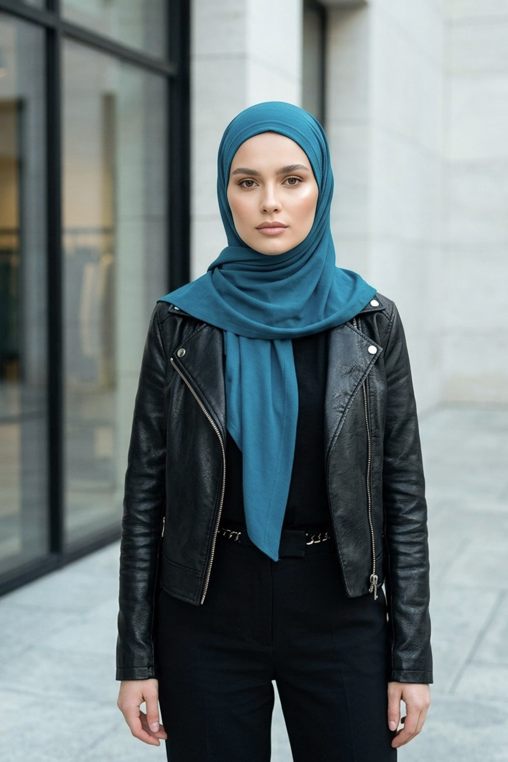 Breathable Cotton Hijab Scarf – Lightweight, Stretch, No-Slip Triangle Scarf for Everyday Comfort,B-41 Petrol Blue