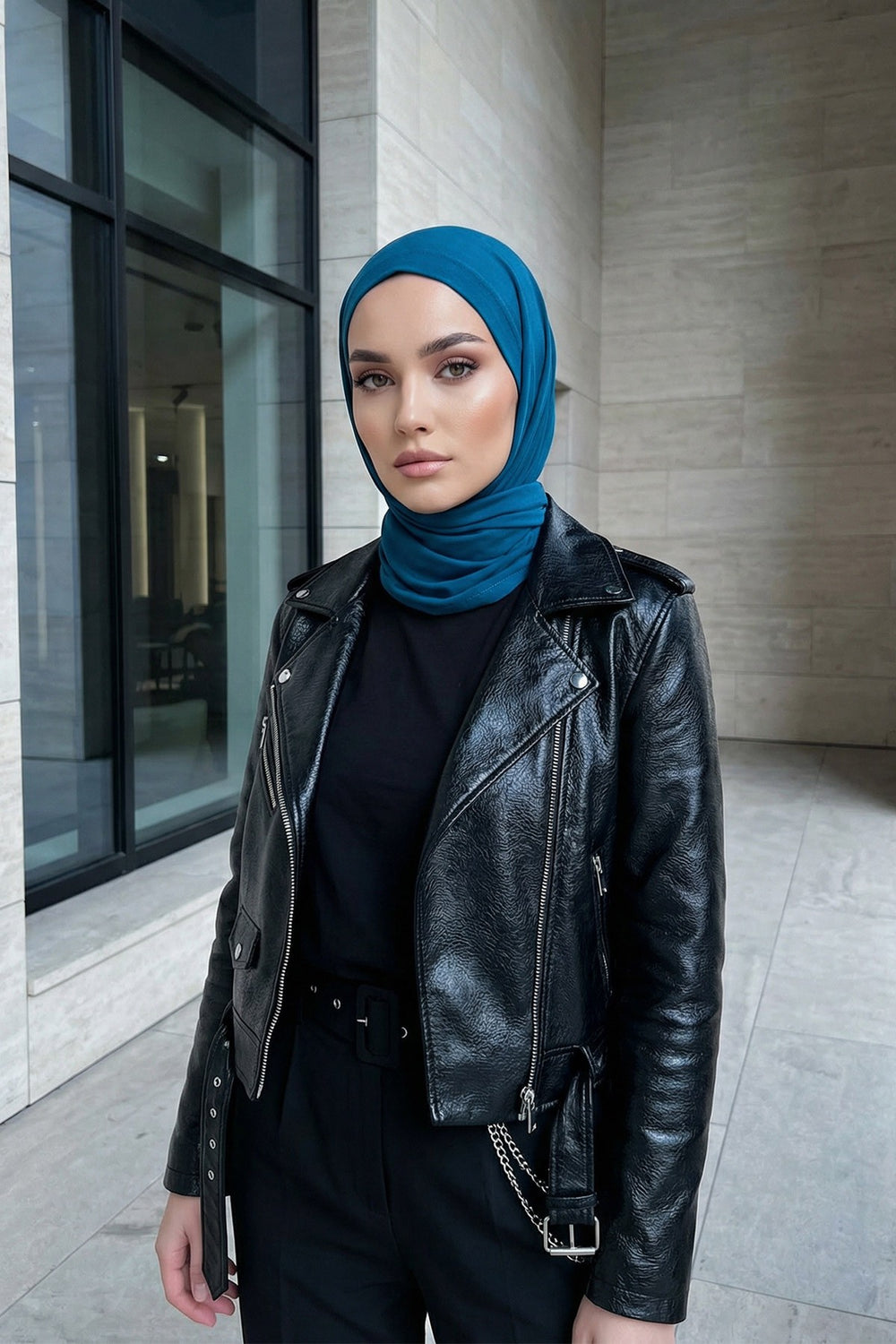 Breathable Cotton Hijab Scarf – Lightweight, Stretch, No-Slip Triangle Scarf for Everyday Comfort,B-41 Petrol Blue