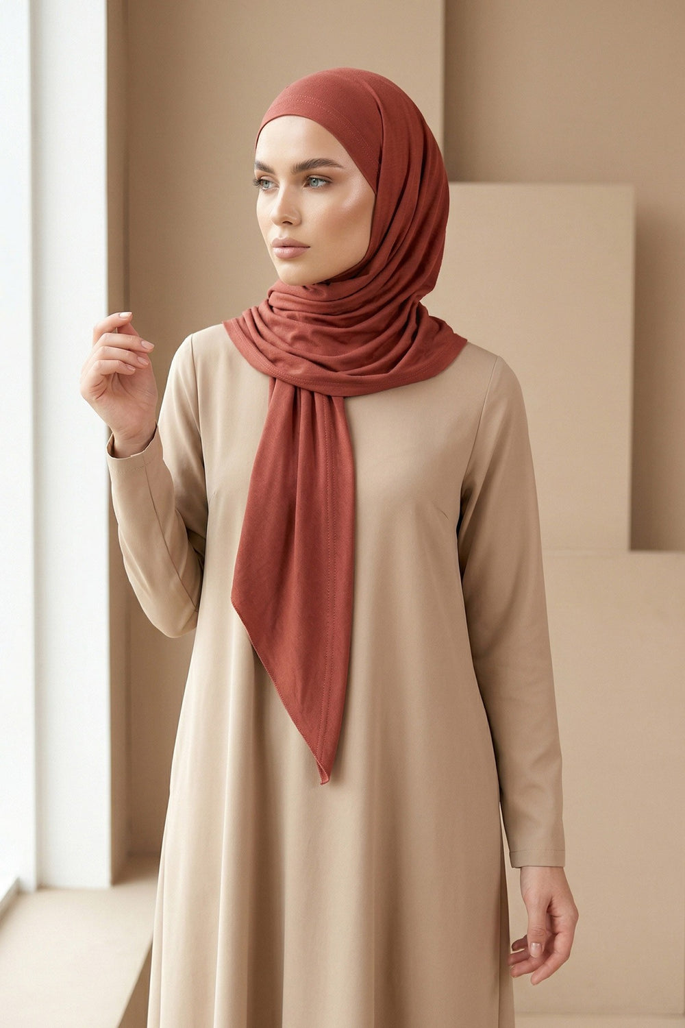 Breathable Cotton Hijab Scarf – Lightweight, Stretch, No-Slip Triangle Scarf for Everyday Comfort,B-41 Cinnamon