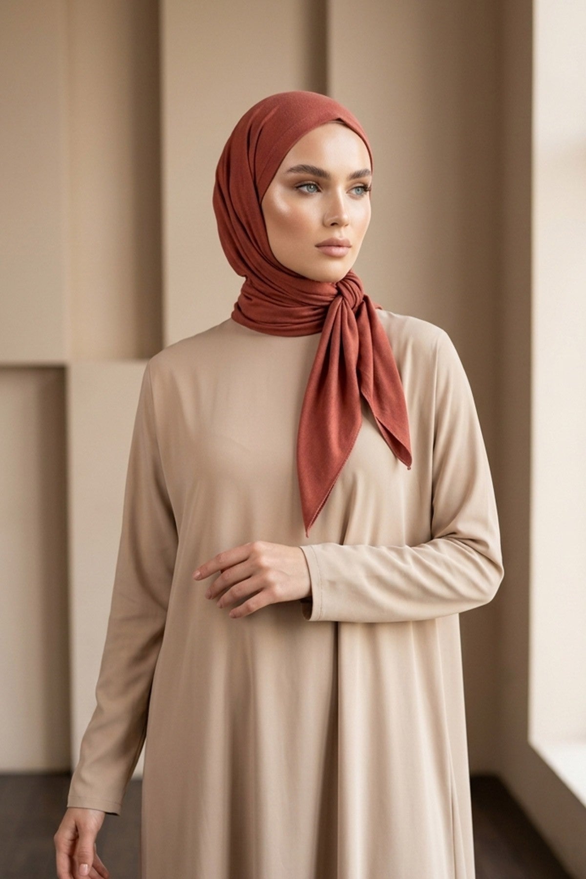 Breathable Cotton Hijab Scarf – Lightweight, Stretch, No-Slip Triangle Scarf for Everyday Comfort,B-41 Cinnamon