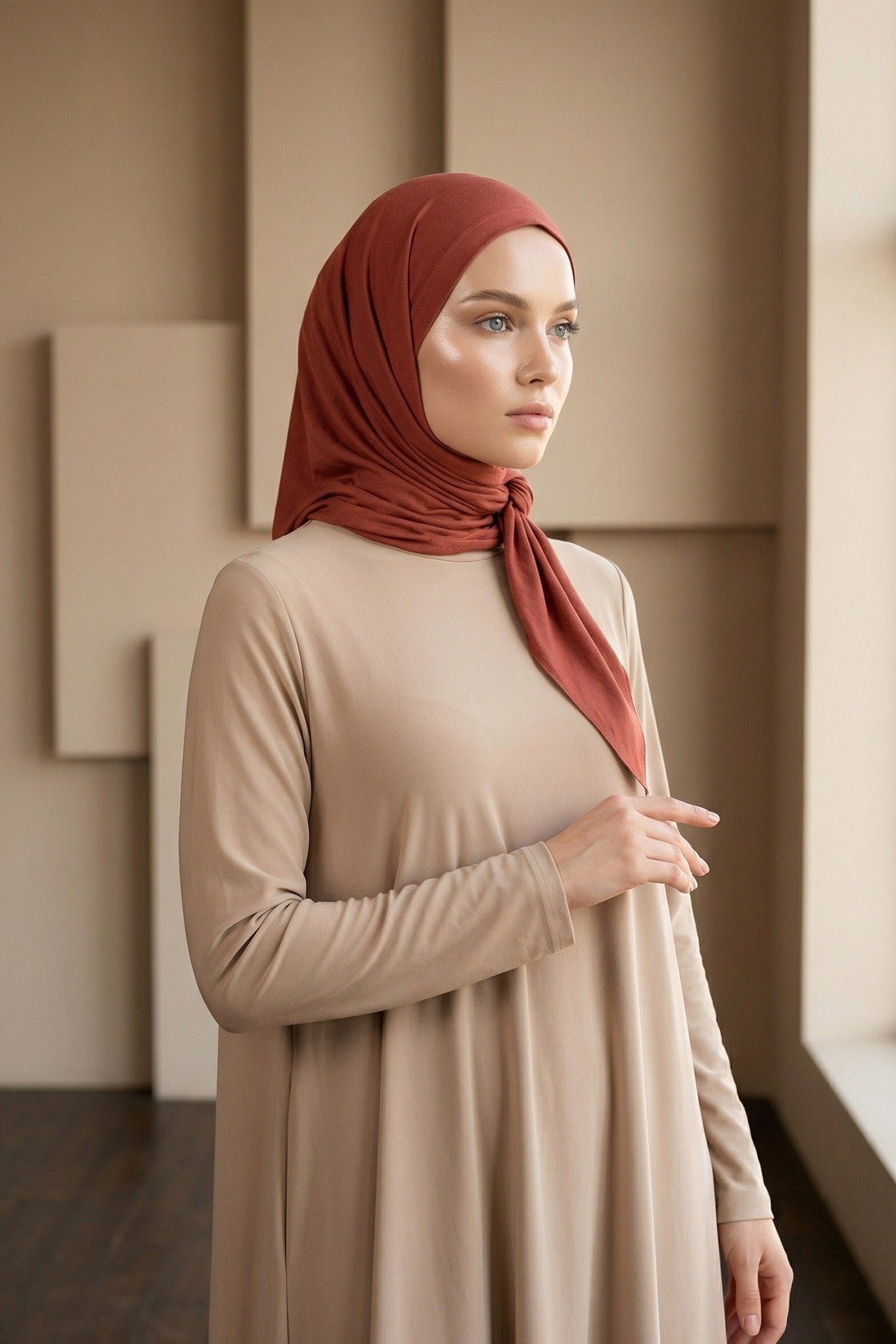 Breathable Cotton Hijab Scarf – Lightweight, Stretch, No-Slip Triangle Scarf for Everyday Comfort,B-41 Cinnamon
