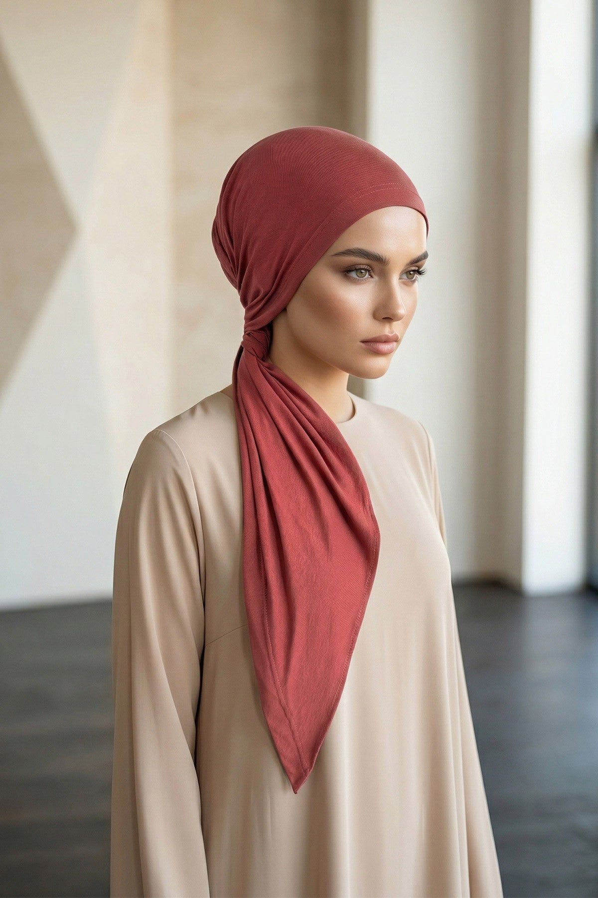 Breathable Cotton Hijab Scarf – Lightweight, Stretch, No-Slip Triangle Scarf for Everyday Comfort,B-41 Cinnamon