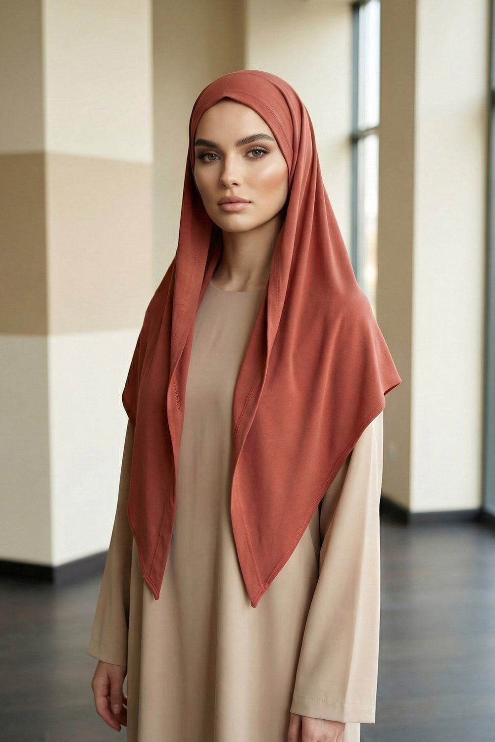 Breathable Cotton Hijab Scarf – Lightweight, Stretch, No-Slip Triangle Scarf for Everyday Comfort,B-41 Cinnamon
