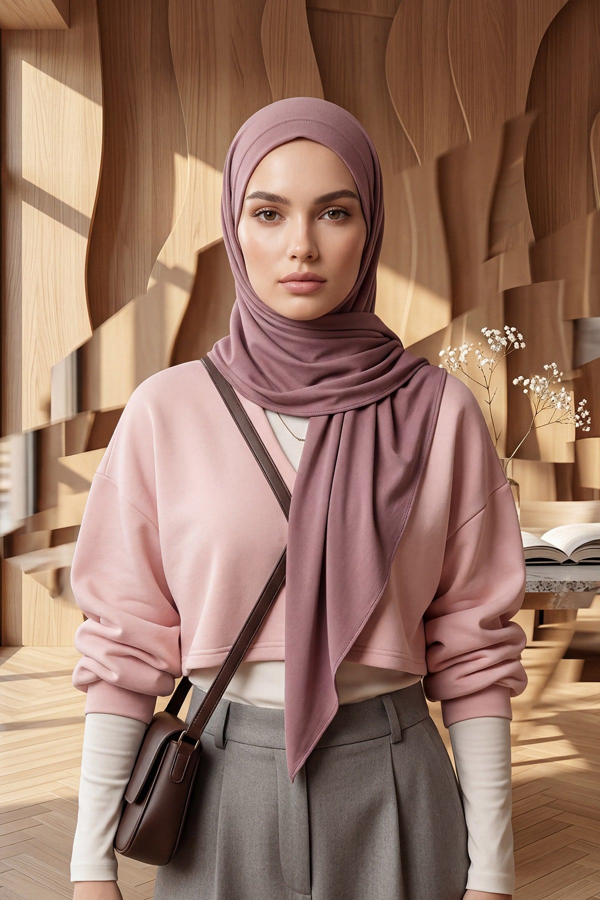 Breathable Cotton Hijab Scarf – Lightweight, Stretch, No-Slip Triangle Scarf for Everyday Comfort,B-41 Dusty Rose