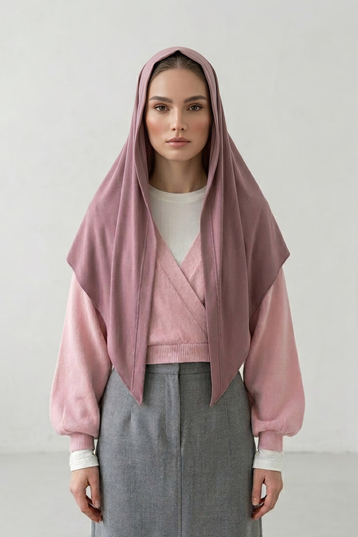 Breathable Cotton Hijab Scarf – Lightweight, Stretch, No-Slip Triangle Scarf for Everyday Comfort,B-41 Dusty Rose