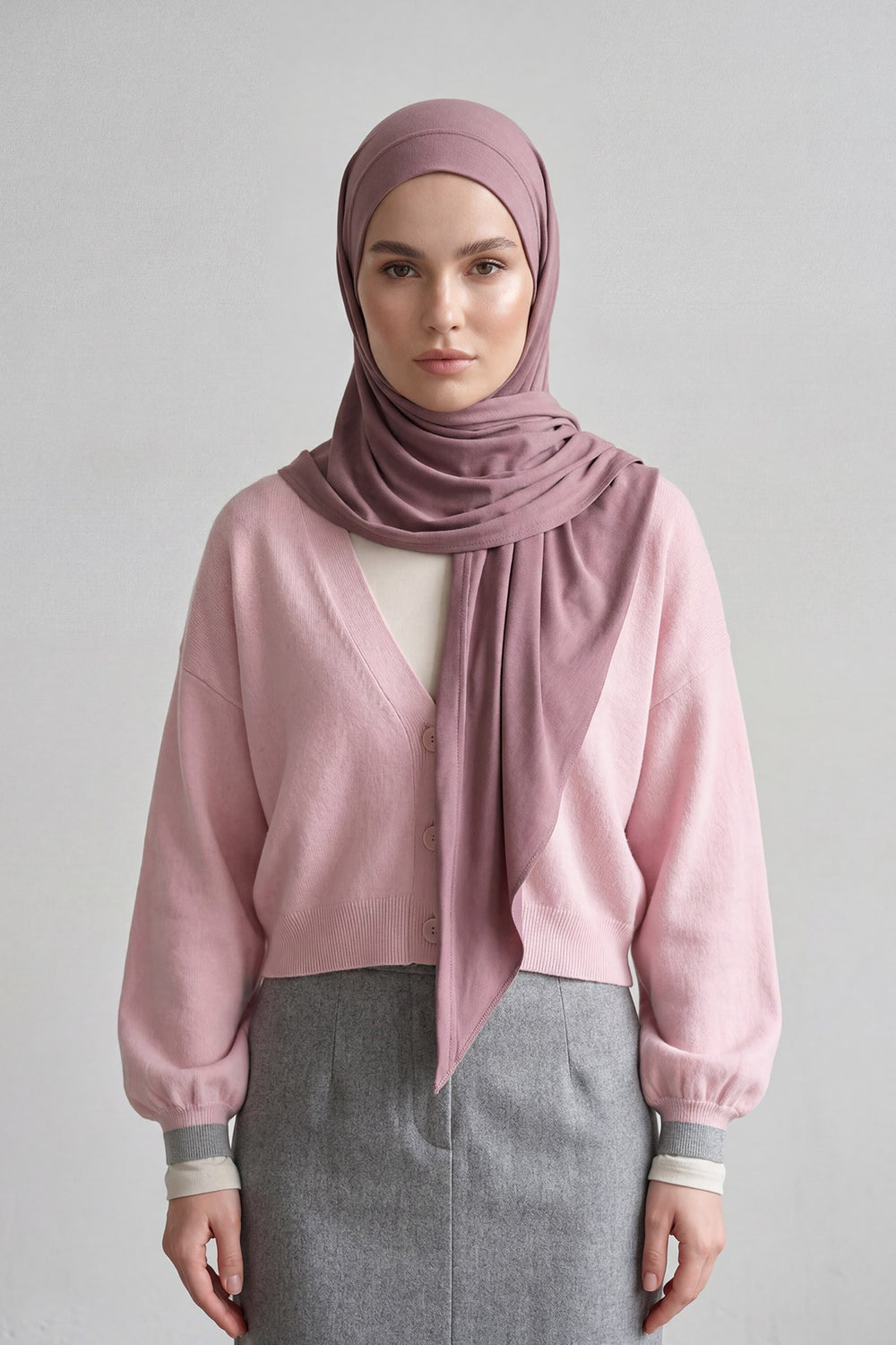 Breathable Cotton Hijab Scarf – Lightweight, Stretch, No-Slip Triangle Scarf for Everyday Comfort,B-41 Dusty Rose