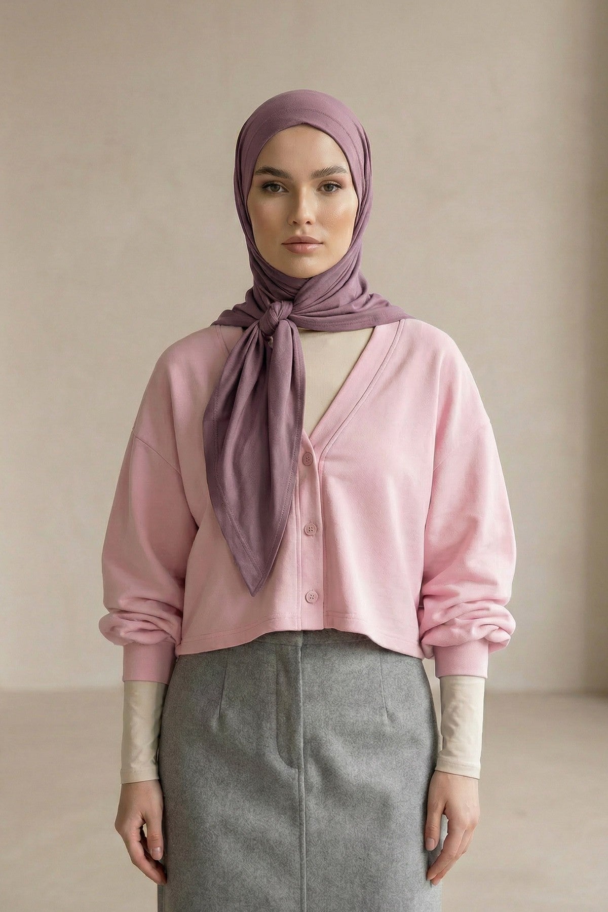 Breathable Cotton Hijab Scarf – Lightweight, Stretch, No-Slip Triangle Scarf for Everyday Comfort,B-41 Dusty Rose