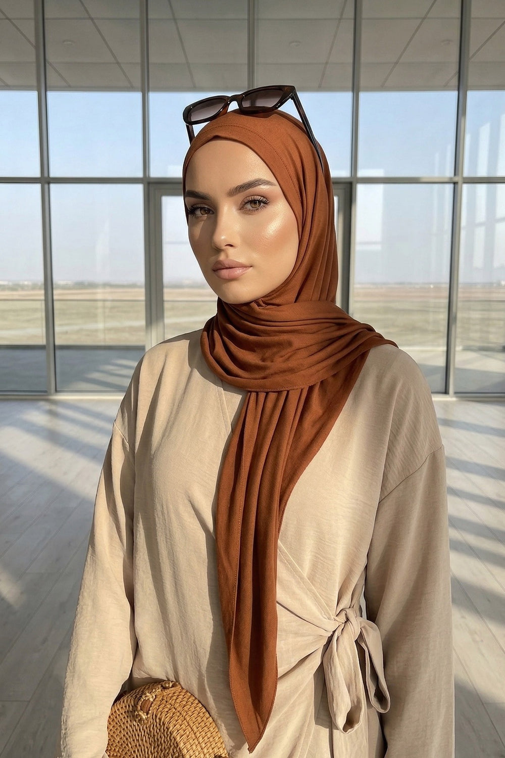 Breathable Cotton Hijab Scarf – Lightweight, Stretch, No-Slip Triangle Scarf for Everyday Comfort,B-41 Tile Red