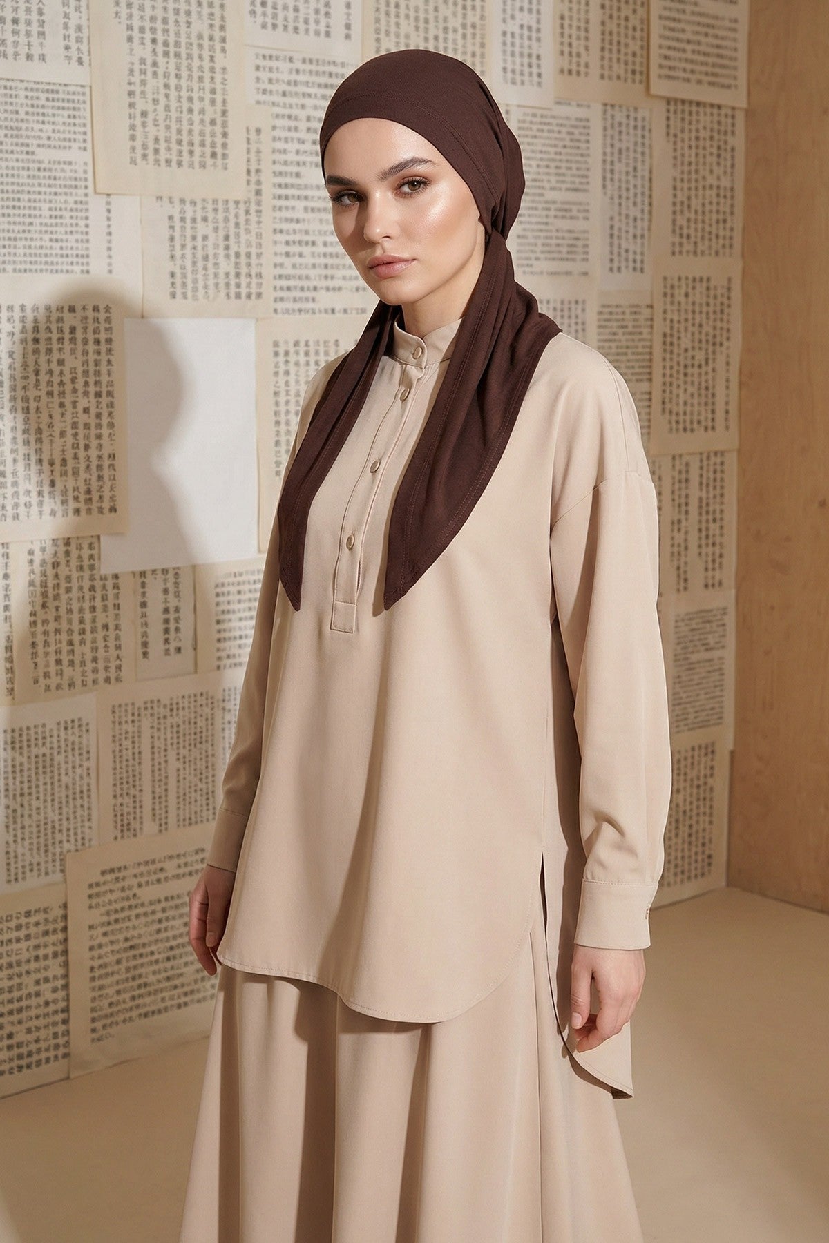 Breathable Cotton Hijab Scarf – Lightweight, Stretch, No-Slip Triangle Scarf for Everyday Comfort,B-41 Brown