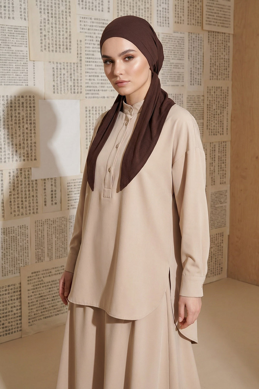 Breathable Cotton Hijab Scarf – Lightweight, Stretch, No-Slip Triangle Scarf for Everyday Comfort,B-41 Brown
