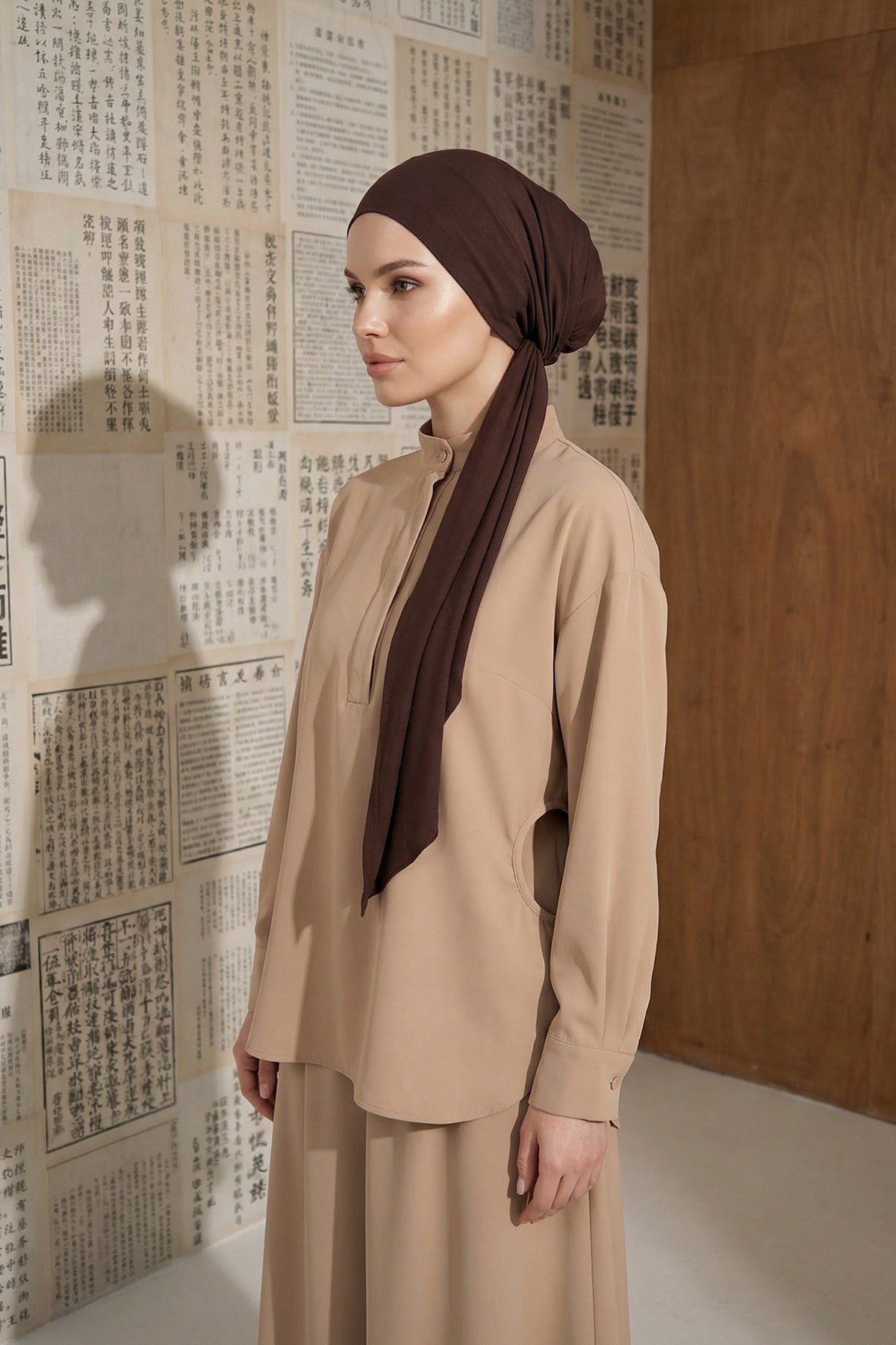 Breathable Cotton Hijab Scarf – Lightweight, Stretch, No-Slip Triangle Scarf for Everyday Comfort,B-41 Brown