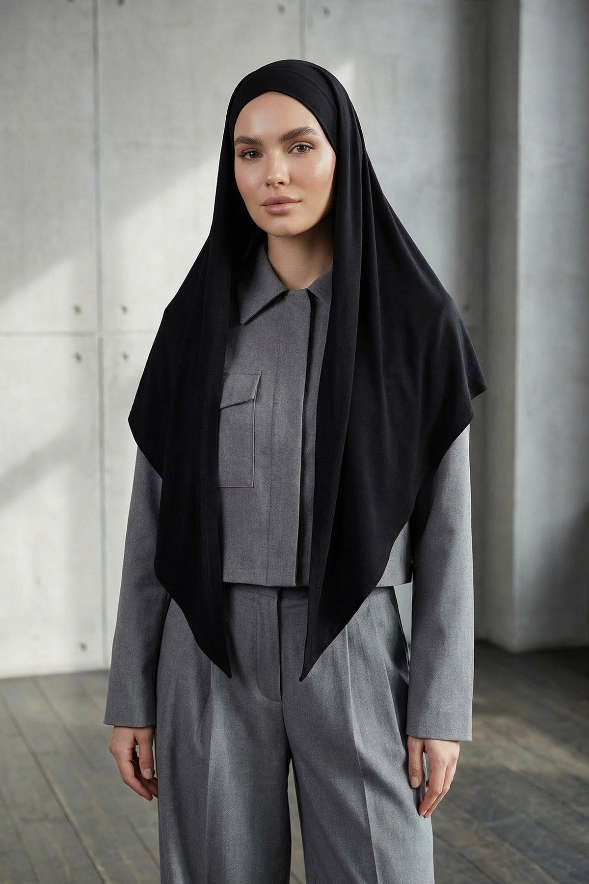 Breathable Cotton Hijab Scarf – Lightweight, Stretch, No-Slip Triangle Scarf for Everyday Comfort,B-41 Black