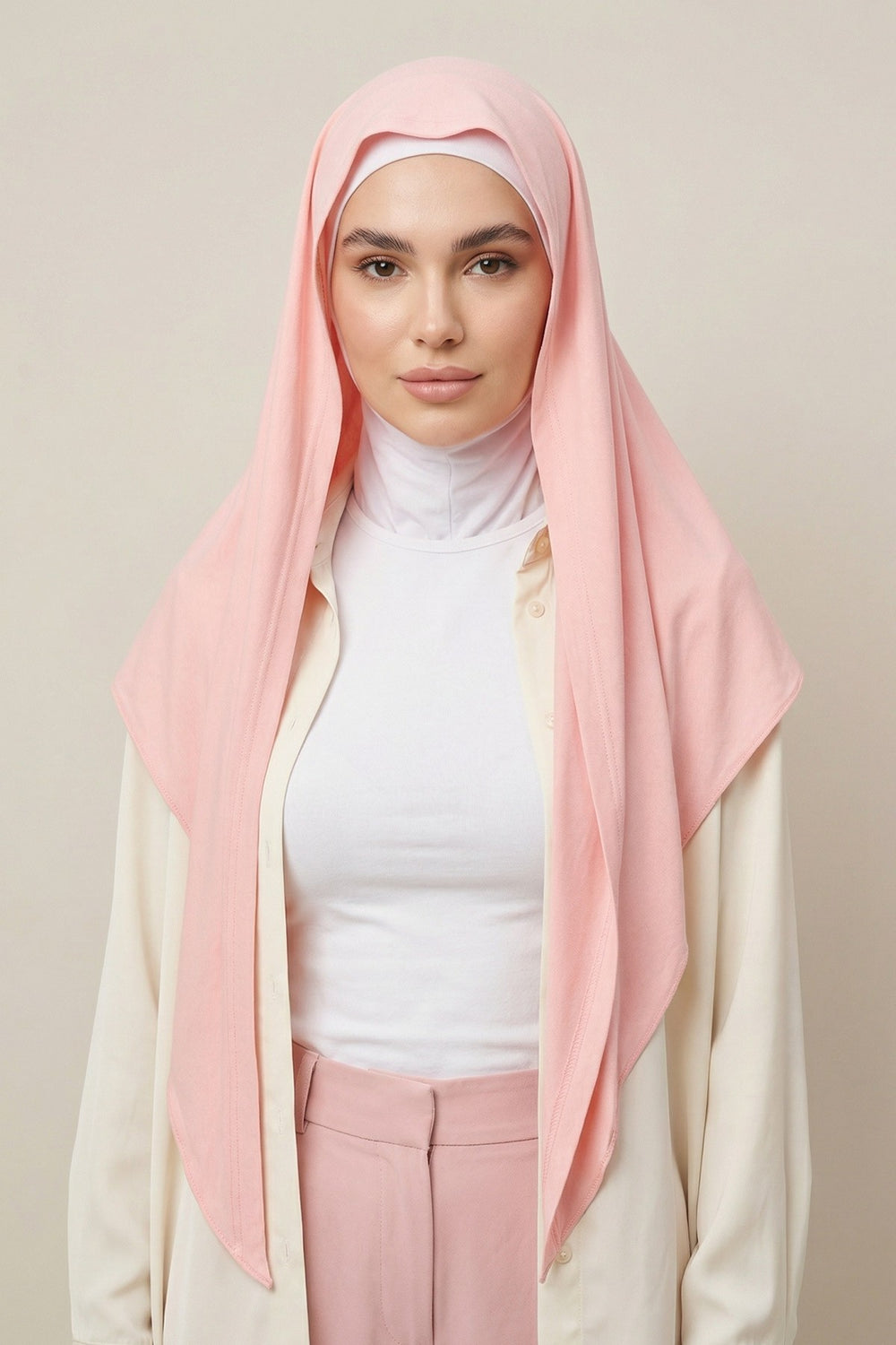 Breathable Cotton Hijab Scarf – Lightweight, Stretch, No-Slip Triangle Scarf for Everyday Comfort,B-41 Powder