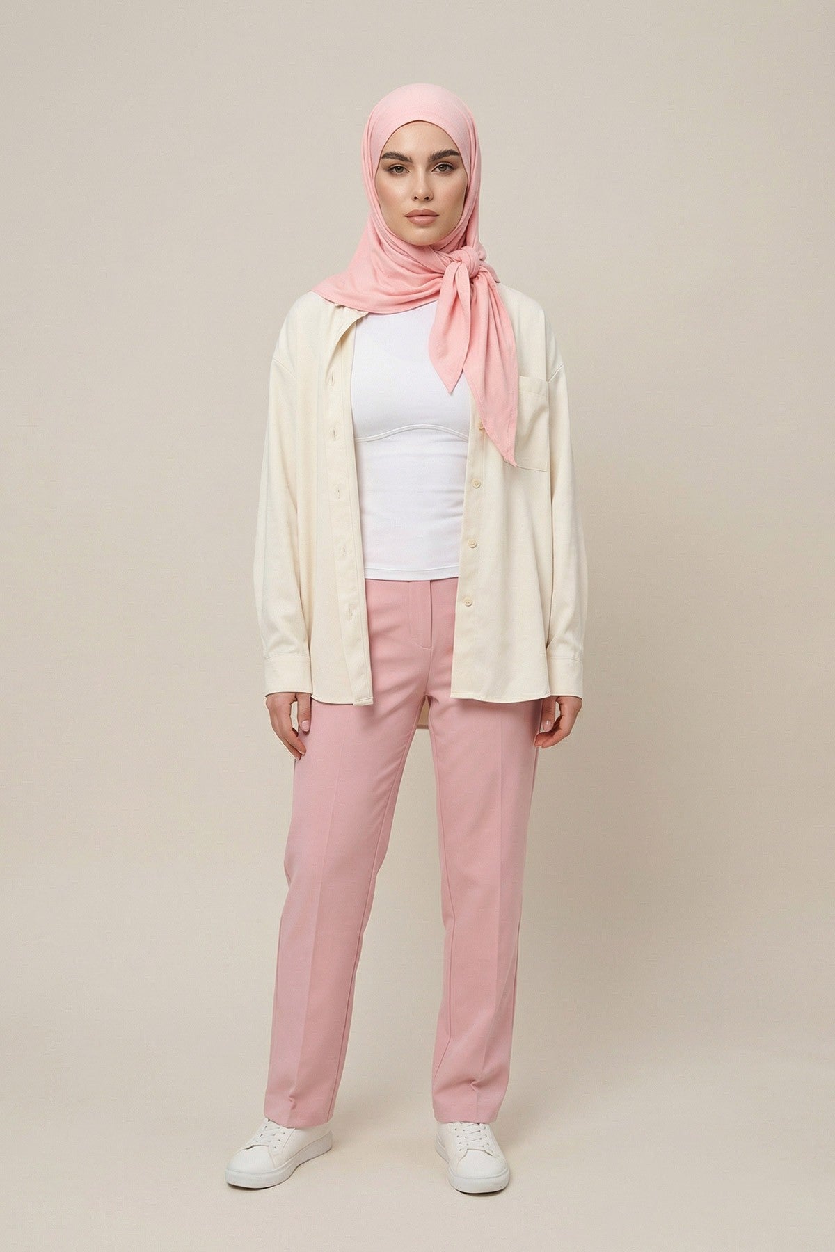 Breathable Cotton Hijab Scarf – Lightweight, Stretch, No-Slip Triangle Scarf for Everyday Comfort,B-41 Powder