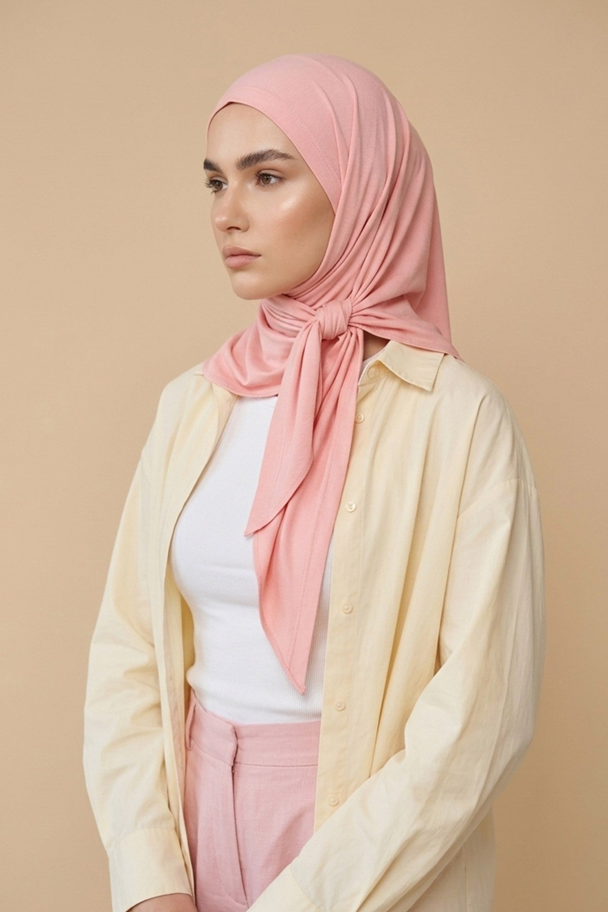 Breathable Cotton Hijab Scarf – Lightweight, Stretch, No-Slip Triangle Scarf for Everyday Comfort,B-41 Powder