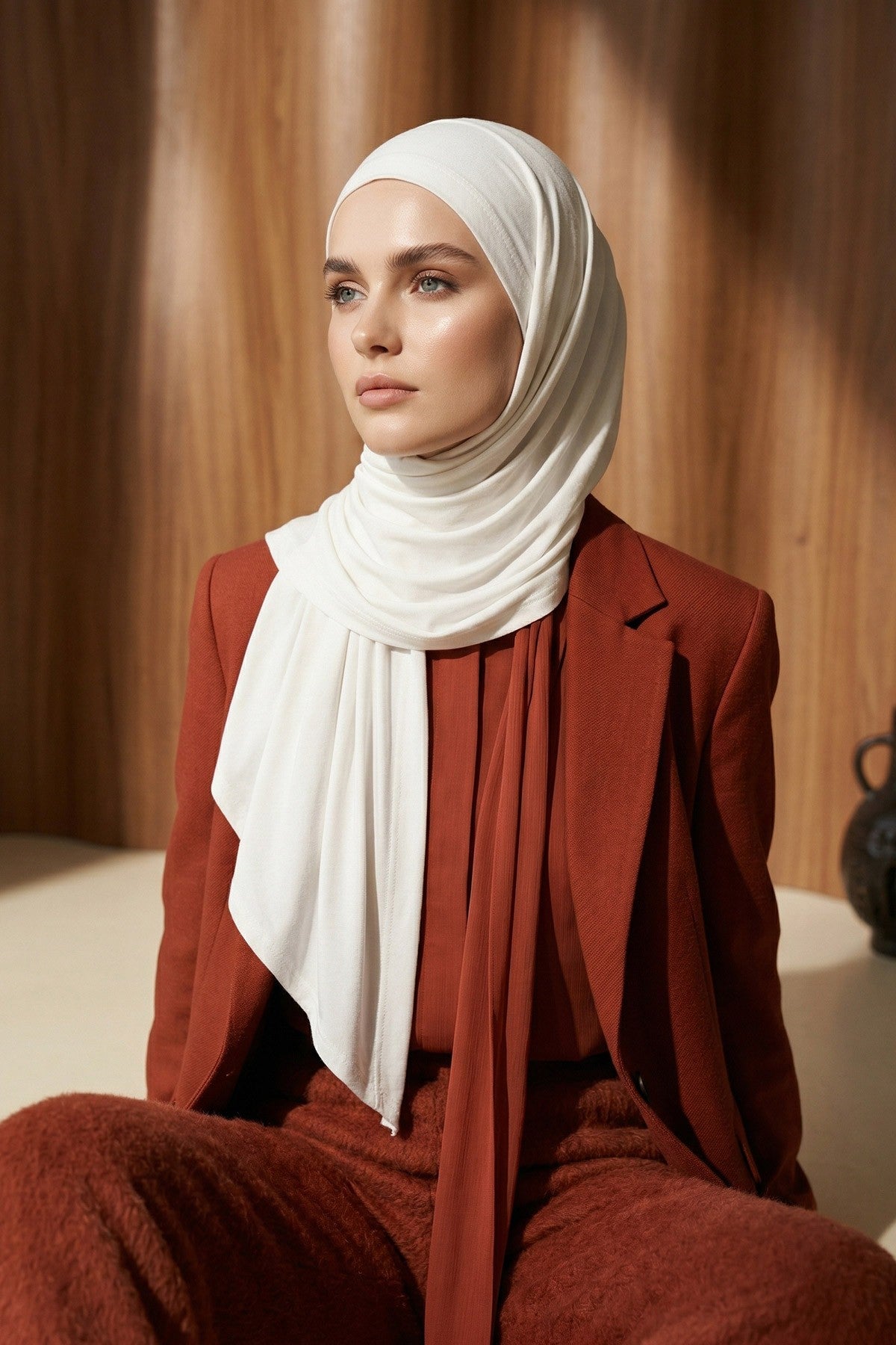 Breathable Cotton Hijab Scarf – Lightweight, Stretch, No-Slip Triangle Scarf for Everyday Comfort,B-41 Ivory