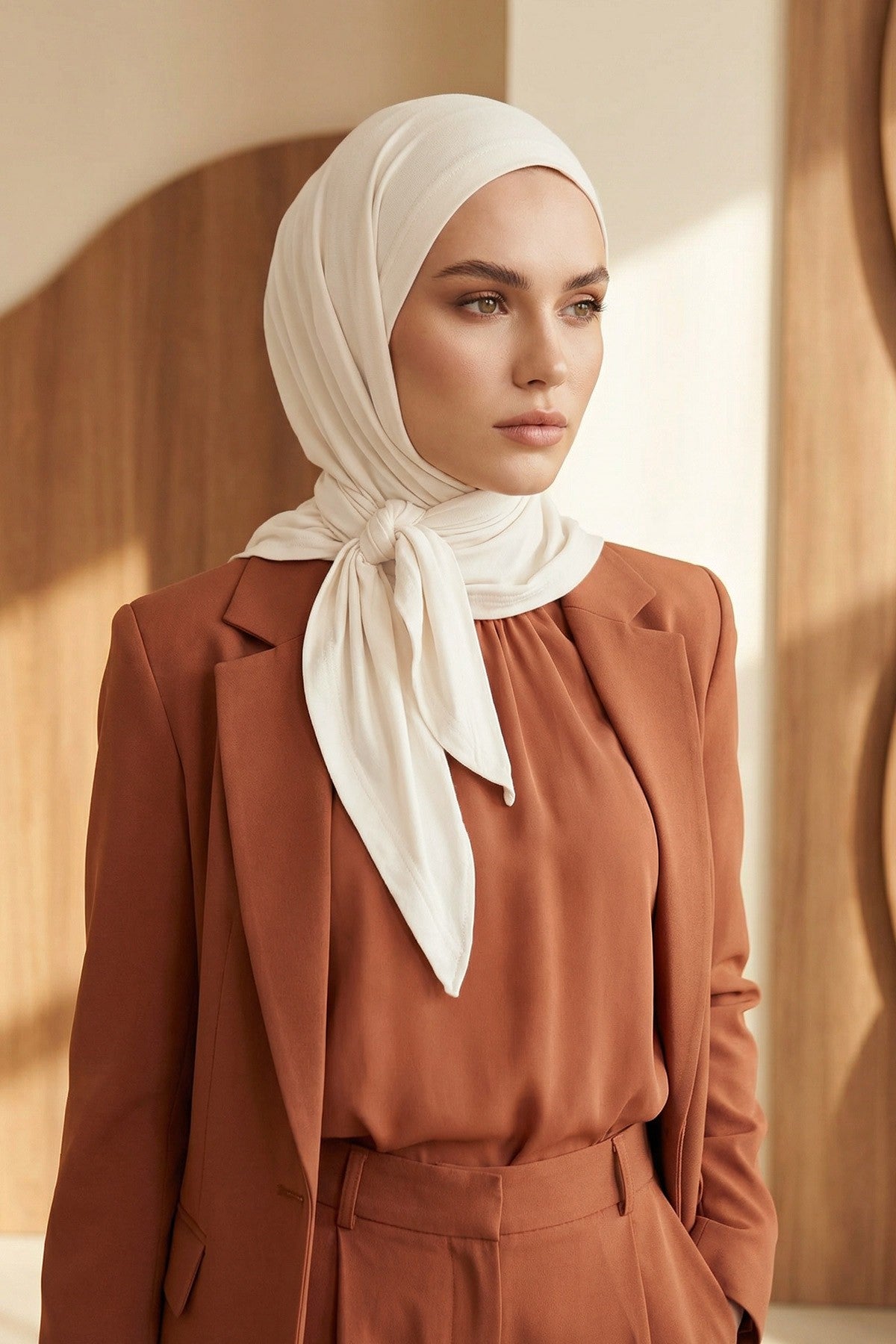 Breathable Cotton Hijab Scarf – Lightweight, Stretch, No-Slip Triangle Scarf for Everyday Comfort,B-41 Ivory