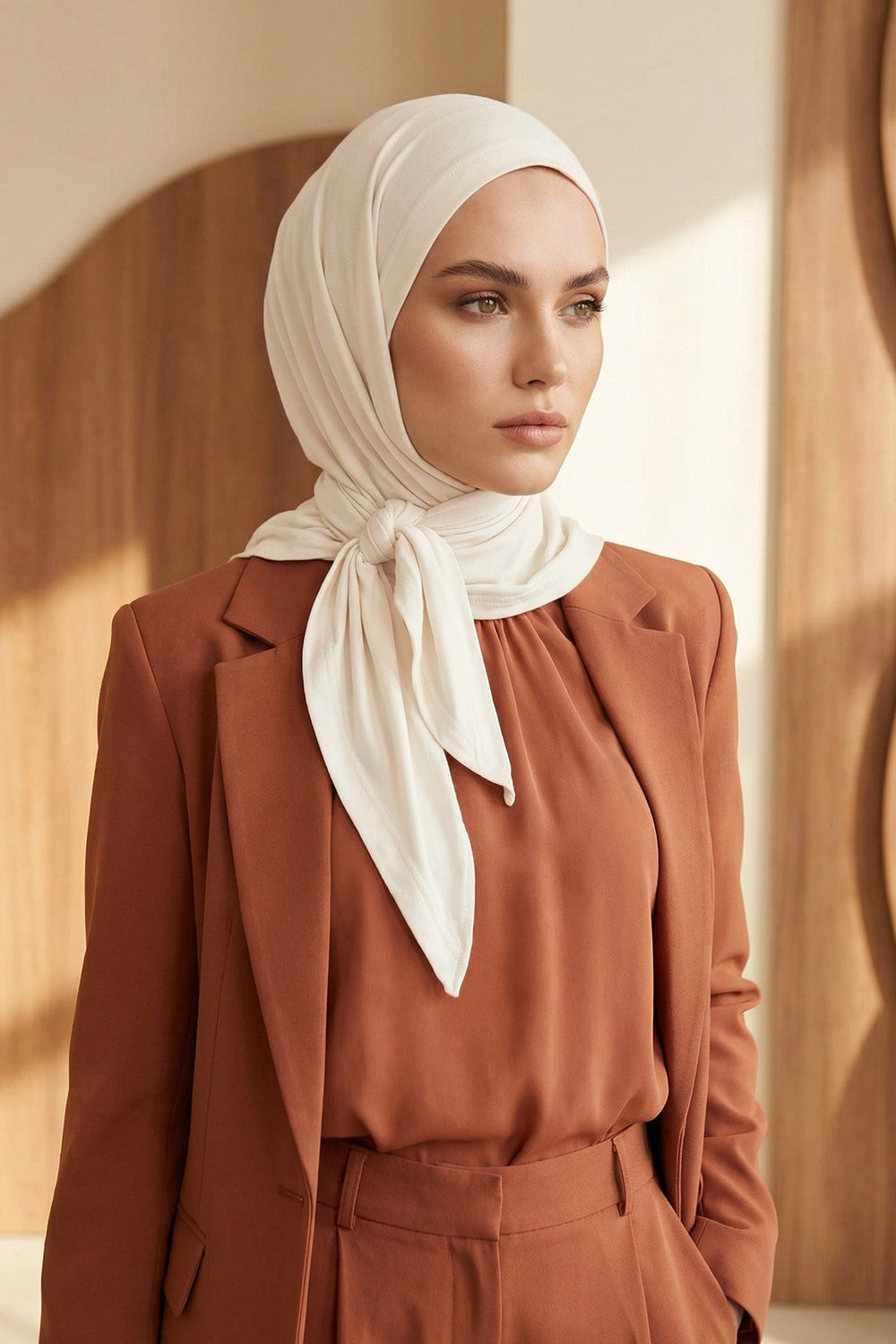 Breathable Cotton Hijab Scarf – Lightweight, Stretch, No-Slip Triangle Scarf for Everyday Comfort,B-41 Ivory