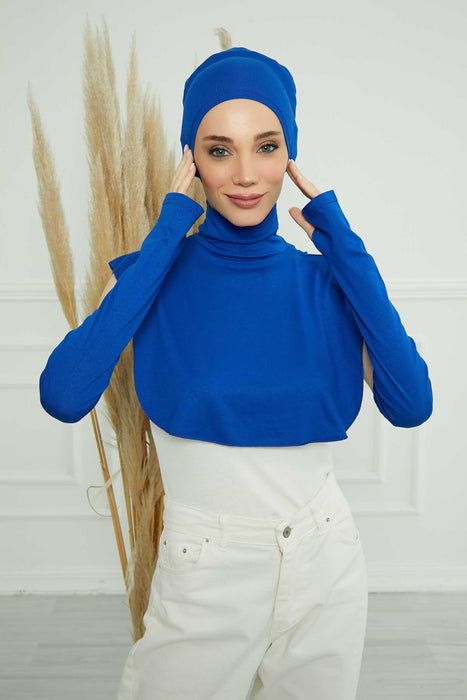Bundle of 4 Modern Turban Tops with Sleeves, Colourful Bonnet, Decollete Concealer Cover and Dual Arm Warmers Set for Modest Fashion,KPT-3