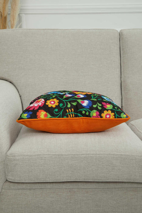 Floral Pillow Cover with Orange Piping, 18x18 Inches Full of Flowers Throw Pillow Cover with Cording, Decorative Floral Cushion Cover,K-276