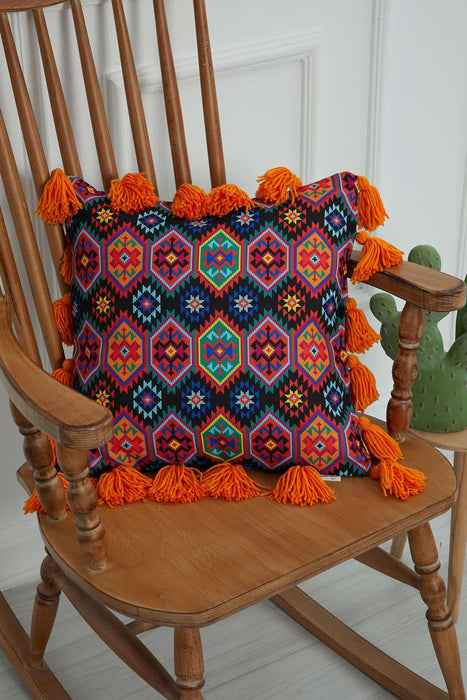 Kissenbezug mit Karnevalsmotiv und vielen bunten Quasten, 18 x 18 Zoll, bedruckter Kissenbezug mit Blumenmuster und Quastendesign, K-277