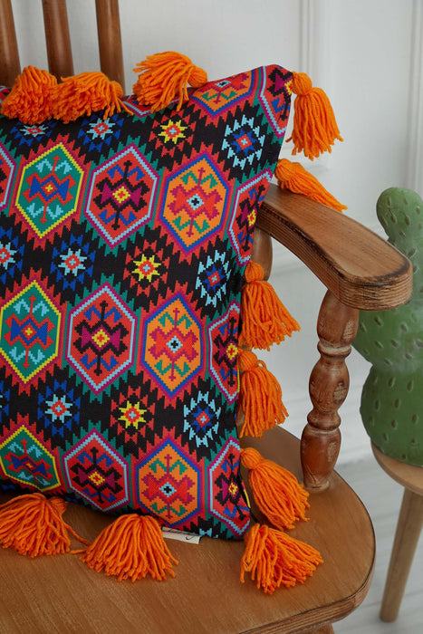 Kissenbezug mit Karnevalsmotiv und vielen bunten Quasten, 18 x 18 Zoll, bedruckter Kissenbezug mit Blumenmuster und Quastendesign, K-277