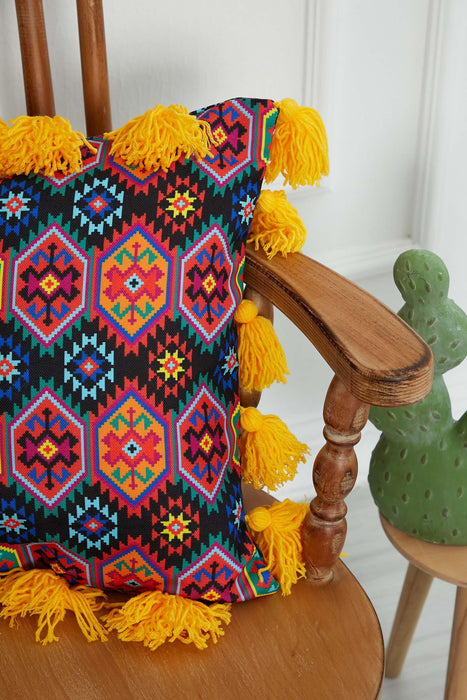 غطاء وسادة بطابع الكرنفال مع الكثير من الشرابات الملونة، غطاء وسادة مطبوع عليه زهور مقاس 18 × 18 بوصة، تصميم شرابة، K-277