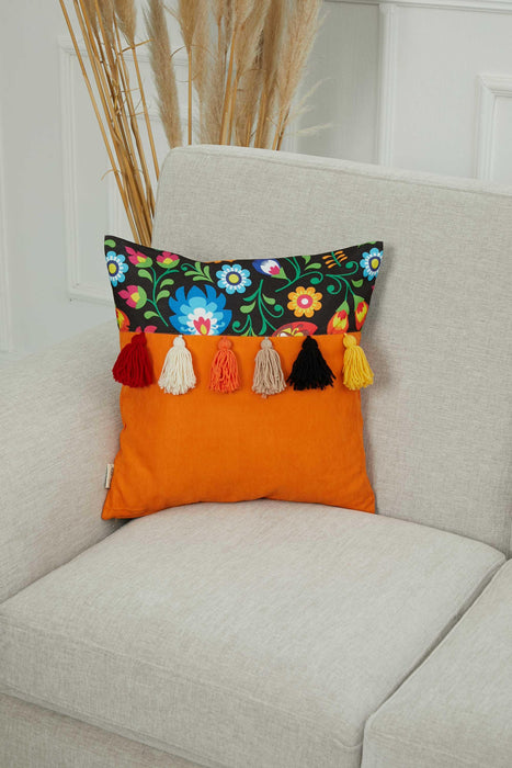 Carnival Patterned Quilted Tasseled Cushion Cover,K-278