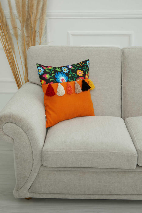 Carnival Patterned Quilted Tasseled Cushion Cover,K-278