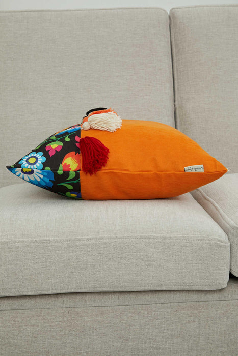 Carnival Patterned Quilted Tasseled Cushion Cover,K-278